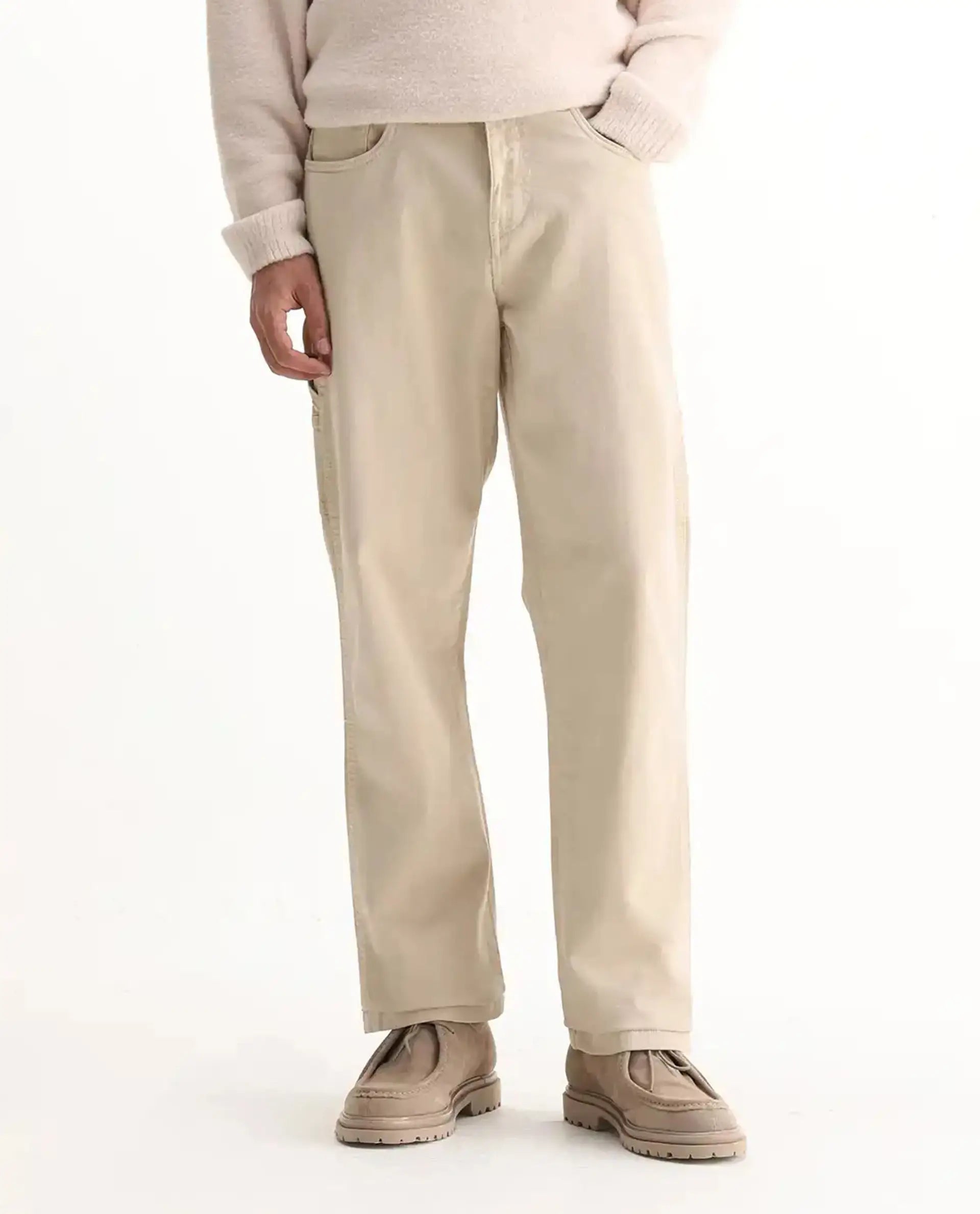 Rare Rabbit Men's Arni Off White Cotton Plain Relaxed Fit Jeans