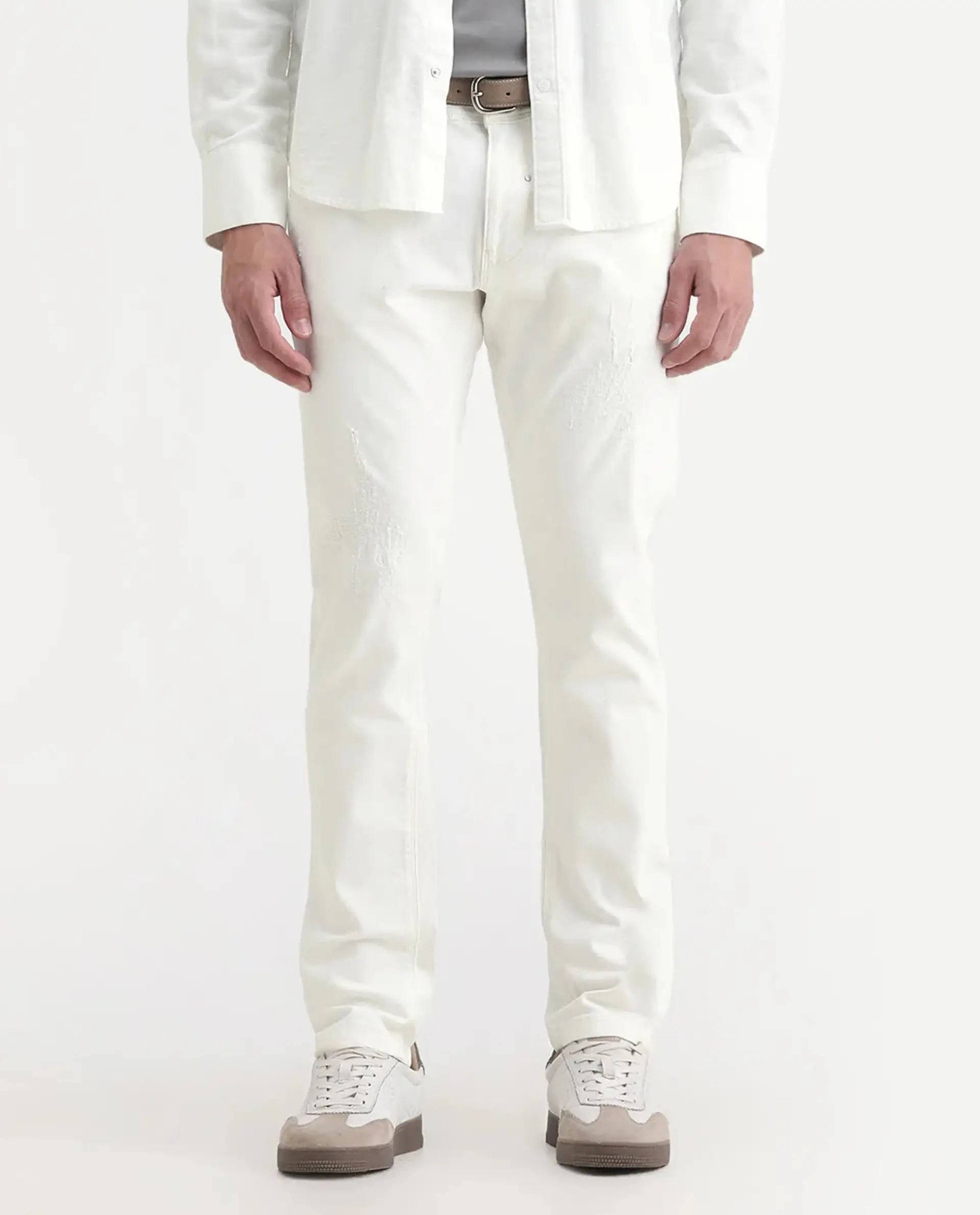 Rare Rabbit Men's Astral White Cotton Plain Hawk Slim Fit Jeans