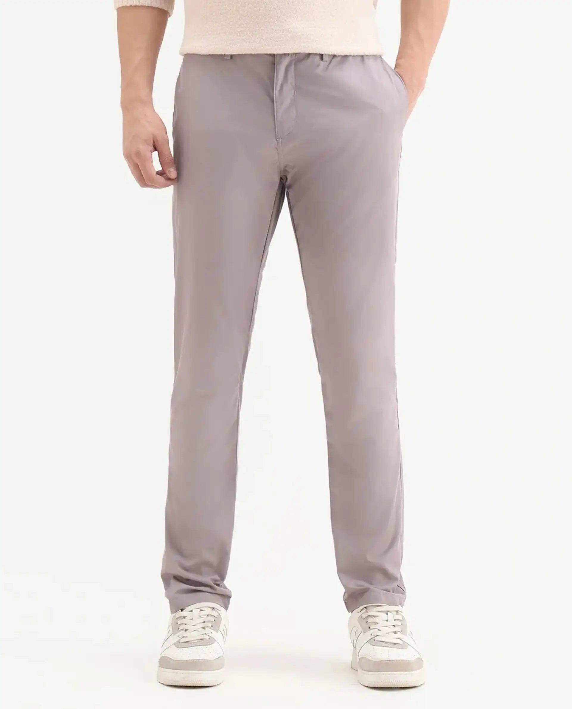 Rare Rabbit Men's Aux Light Purple Polyester Plain Regular Fit Trouser