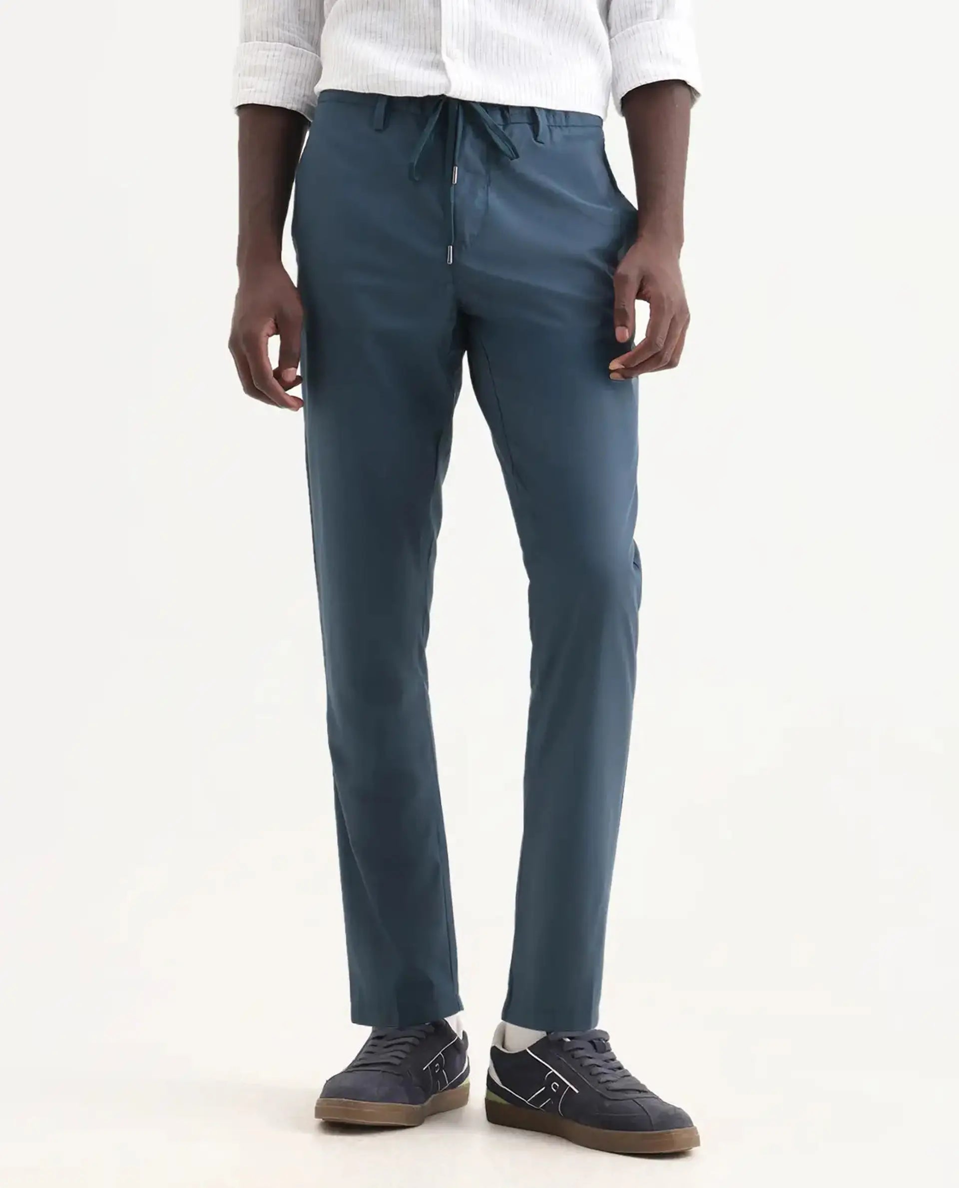Rare Rabbit Men's Aux Green Polyester Plain Regular Fit Trouser
