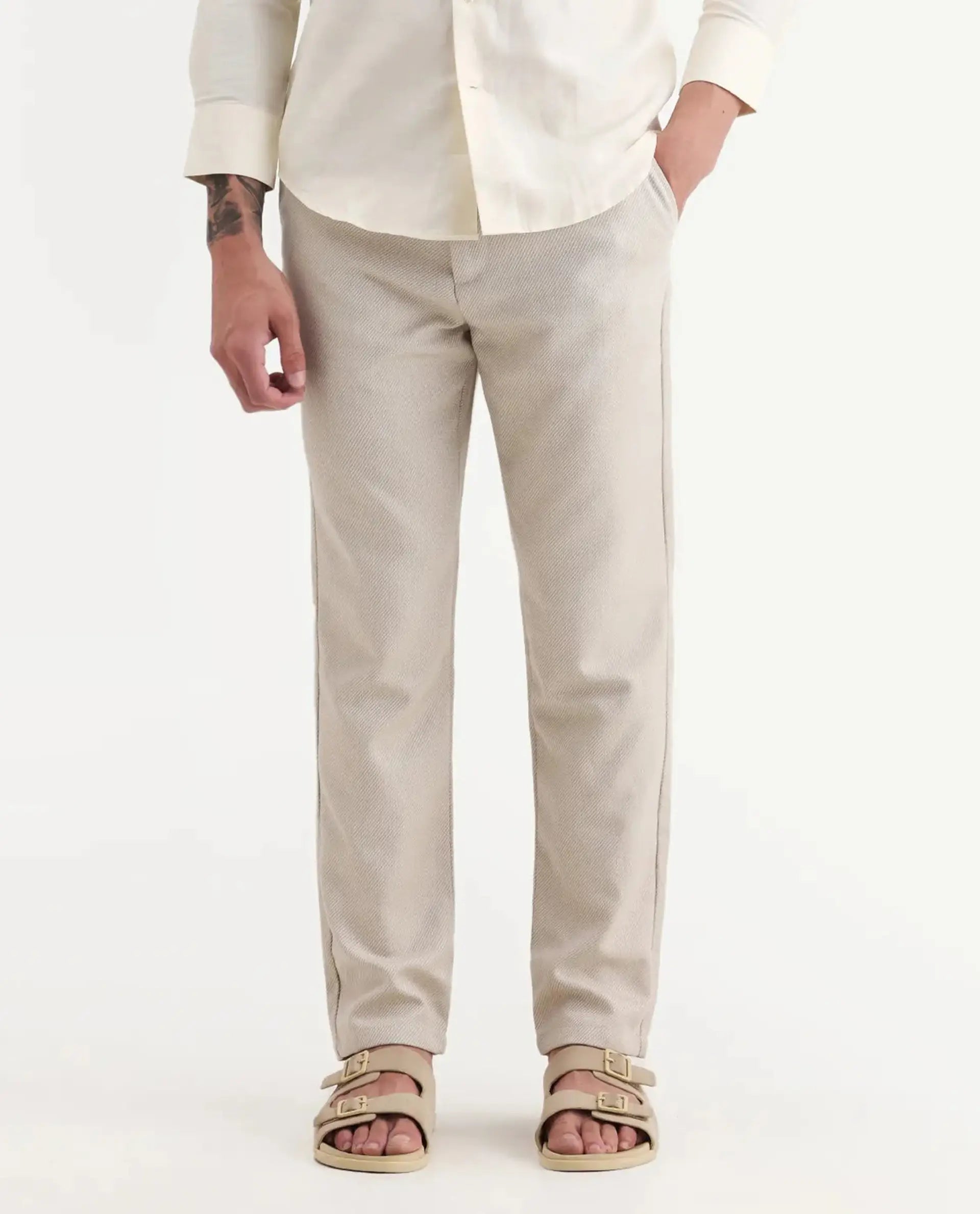Rare Rabbit Men's Polyester Blend Plain Regular Fit Trouser