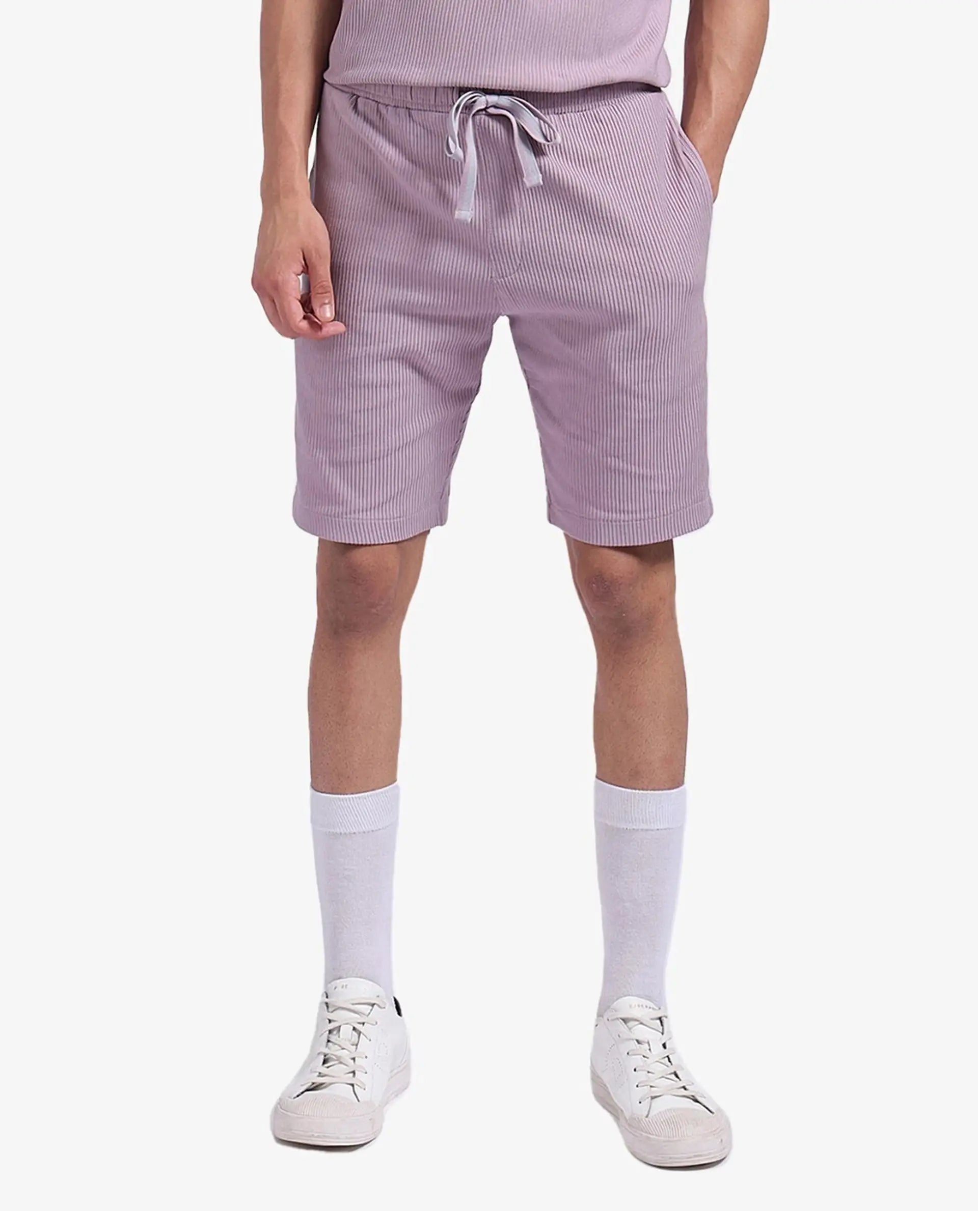 Rare Rabbit Men's Breto-1 Dusky Pink Cotton Textured Regular Fit Shorts