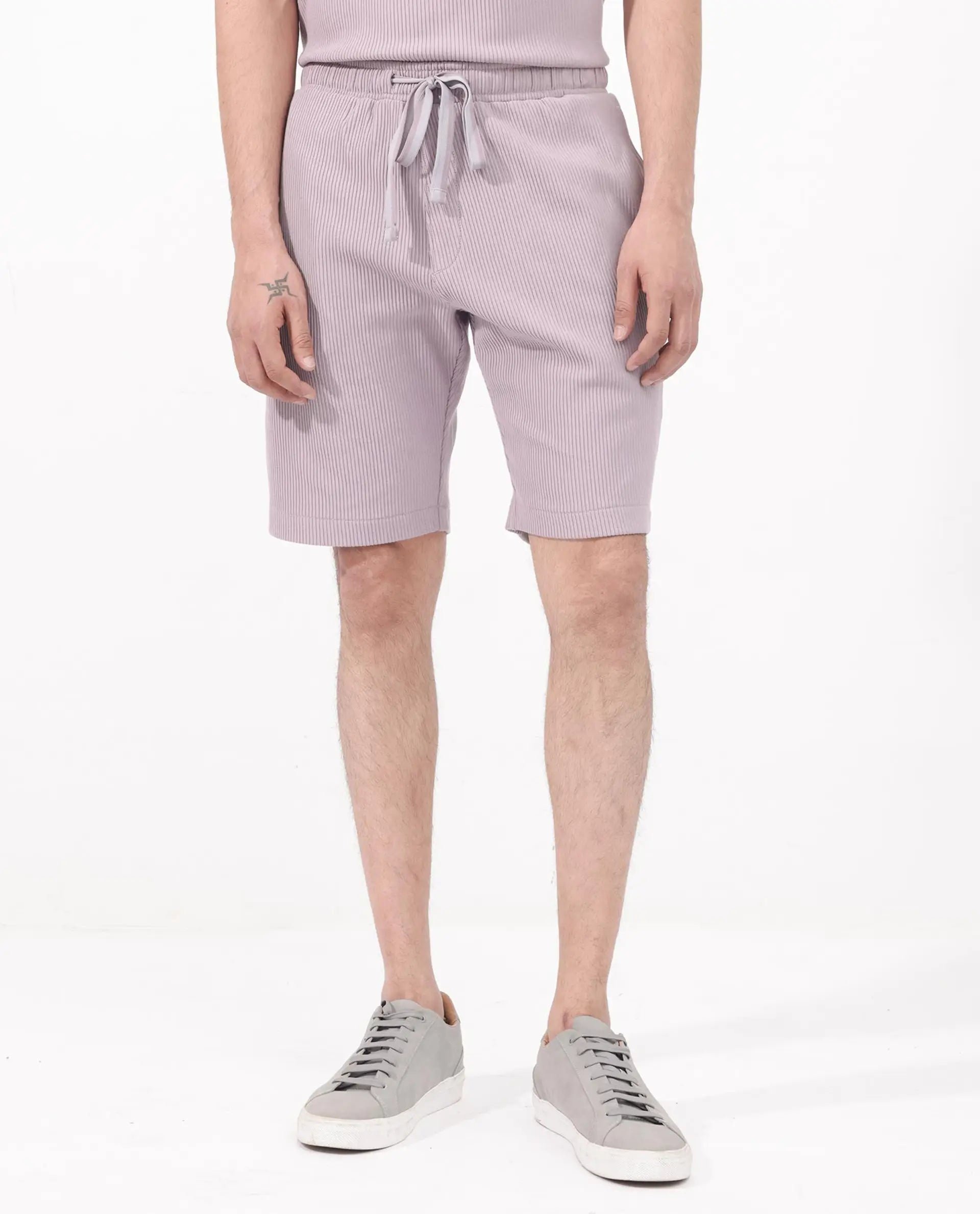 Rare Rabbit Men's Breto Dusky Purple Cotton Textured Relaxed Fit Shorts