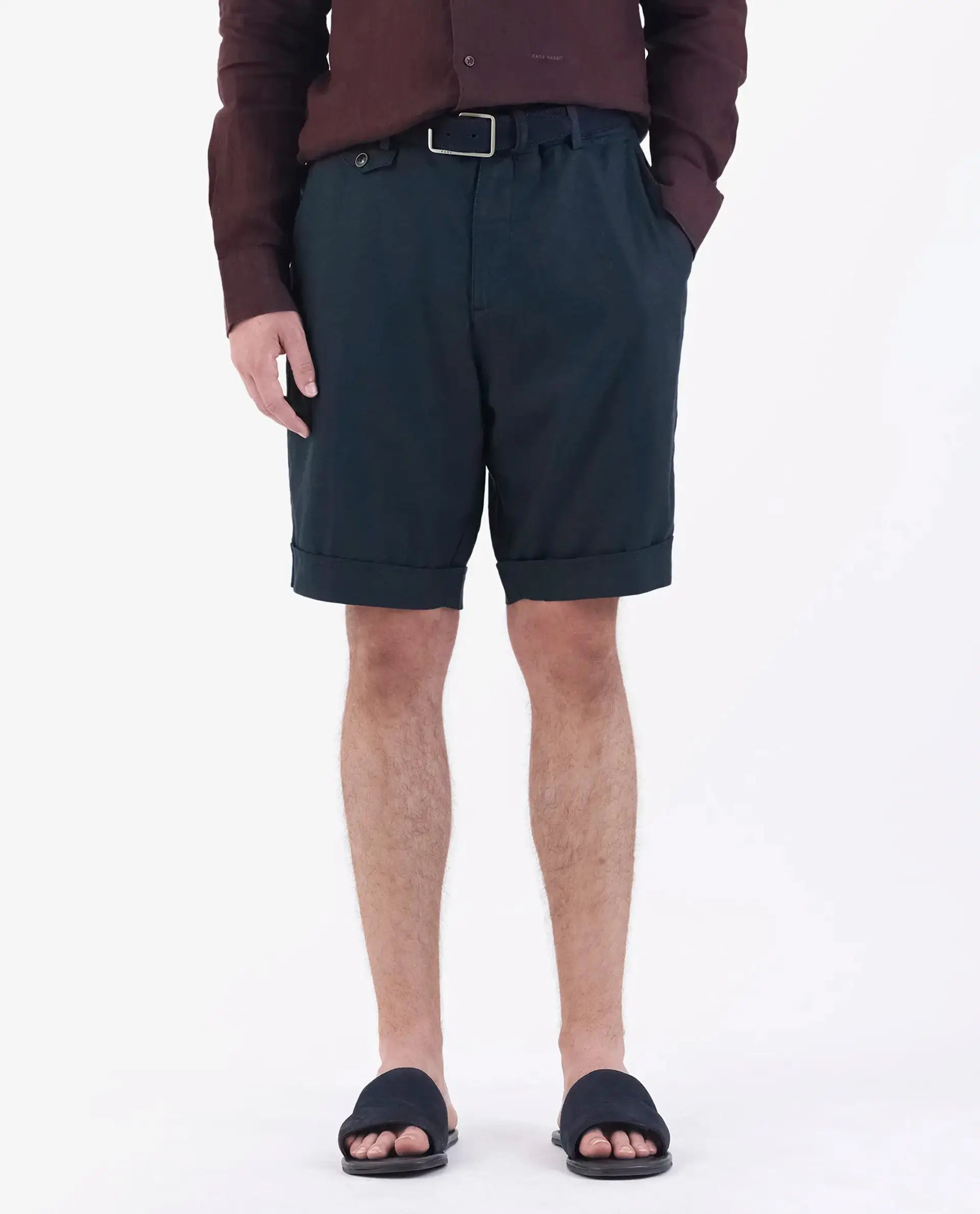 Rare Rabbit Men's Camer Navy 100% Linen Plain Regular Fit Shorts