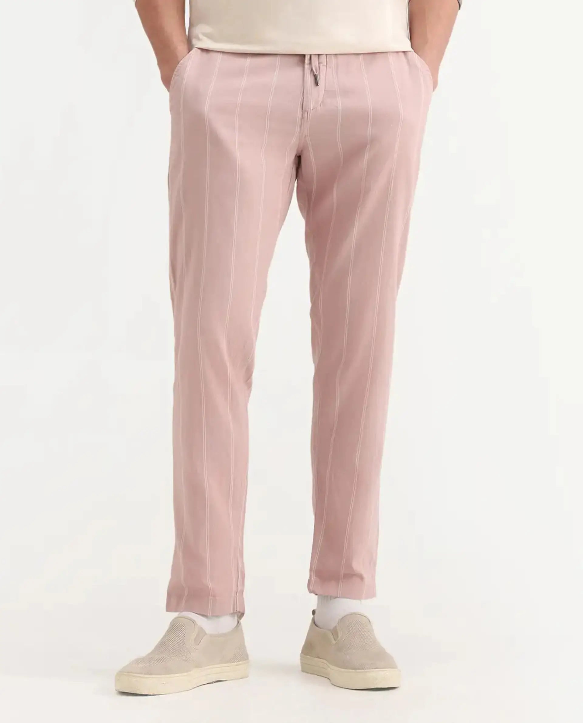 Rare Rabbit Men's Canal Grey Cotton Striped Print Regular Fit Trouser