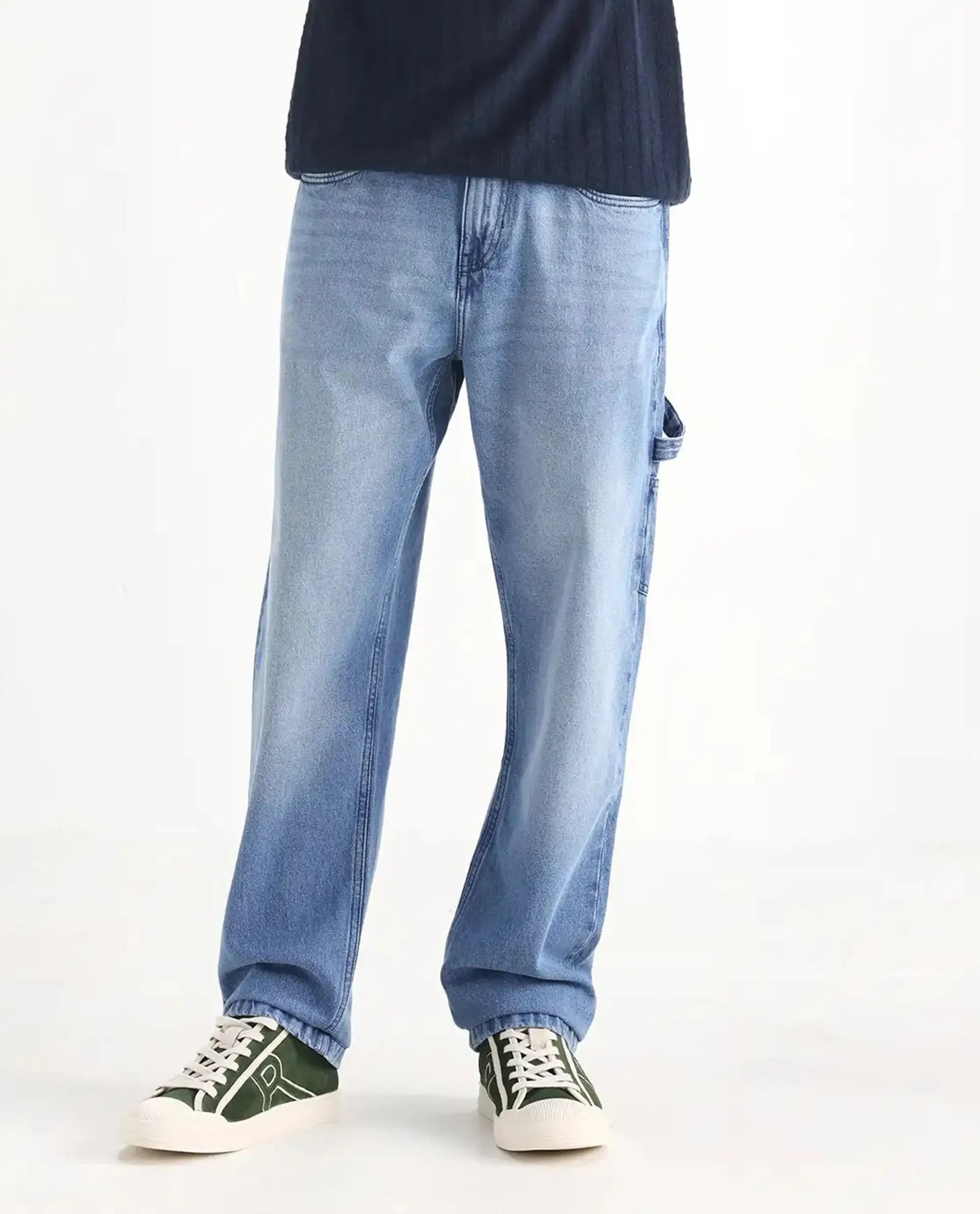 Rare Rabbit Men's Carpenter-2 Blue Cotton Plain Carpenter Fit Jeans