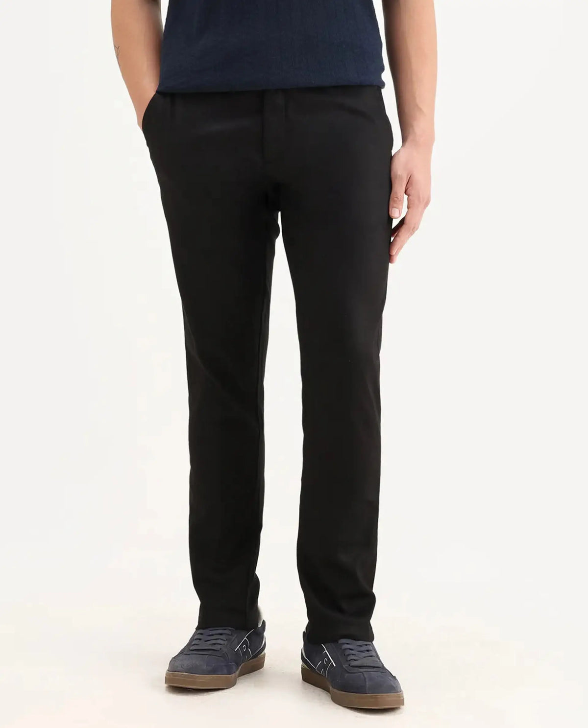 Rare Rabbit Men's Cellular Black Cotton Plain Regular Fit Trouser