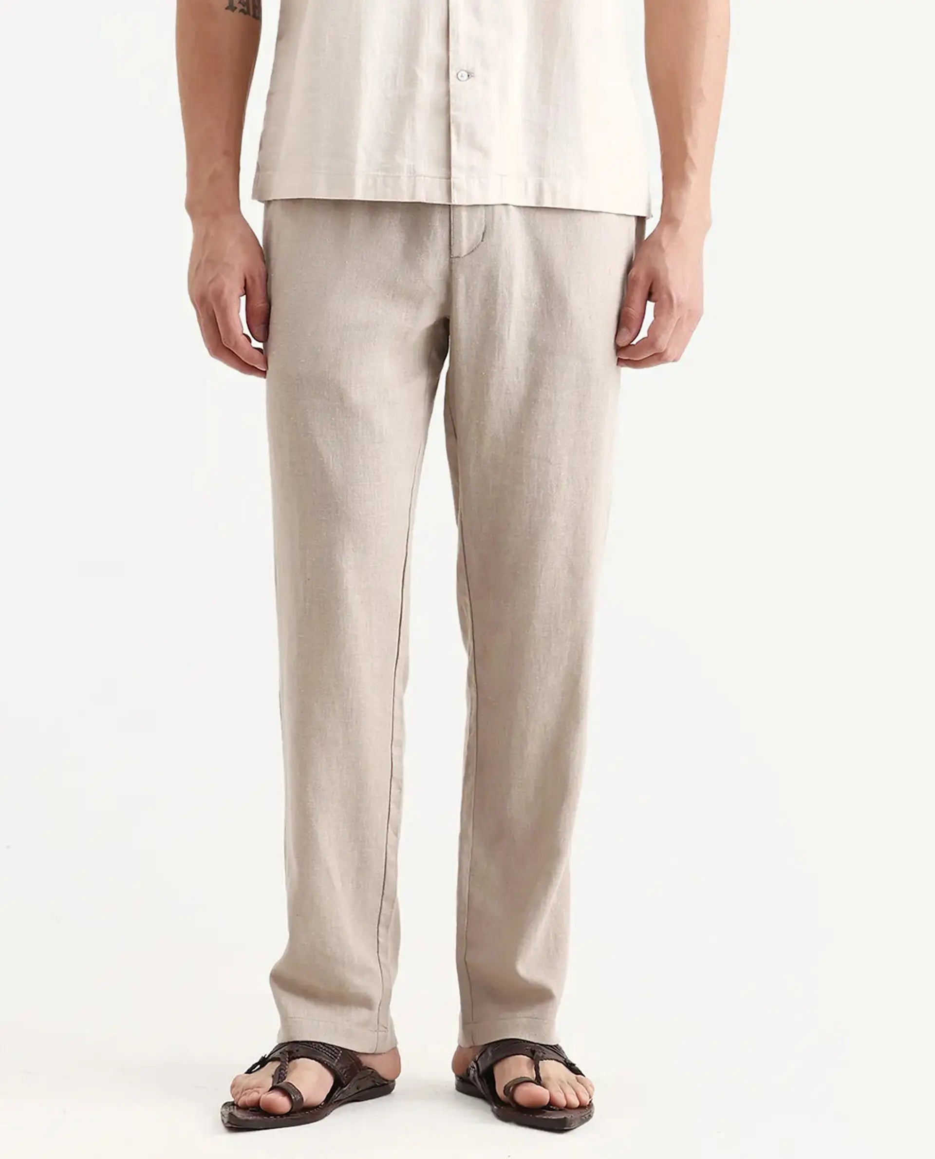 Rare Rabbit Men Chinio Linen Blend Drawstring Closure Plain Trouser