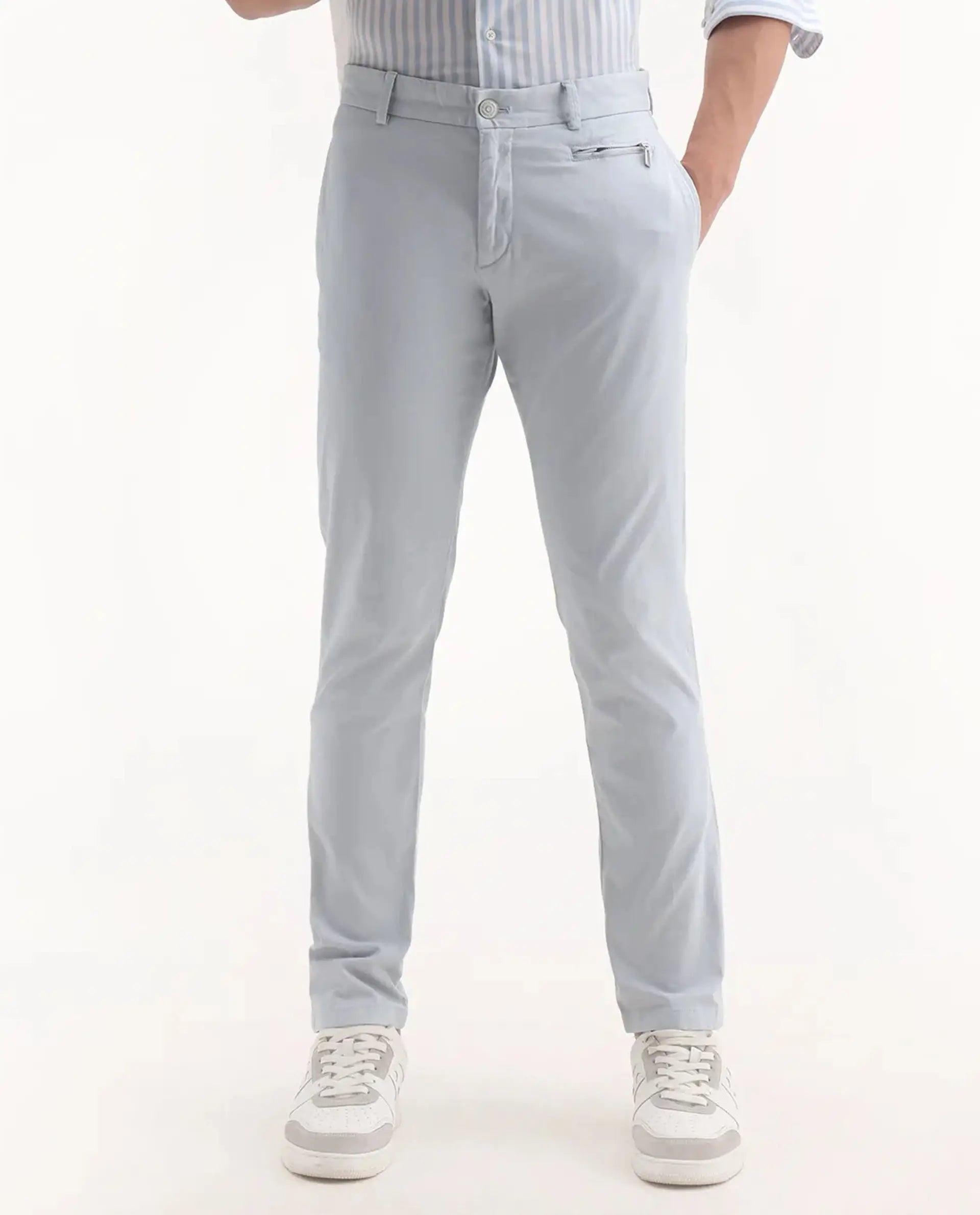 Rare Rabbit Men's Clovet Light Blue Cotton Plain Regular Fit Trouser