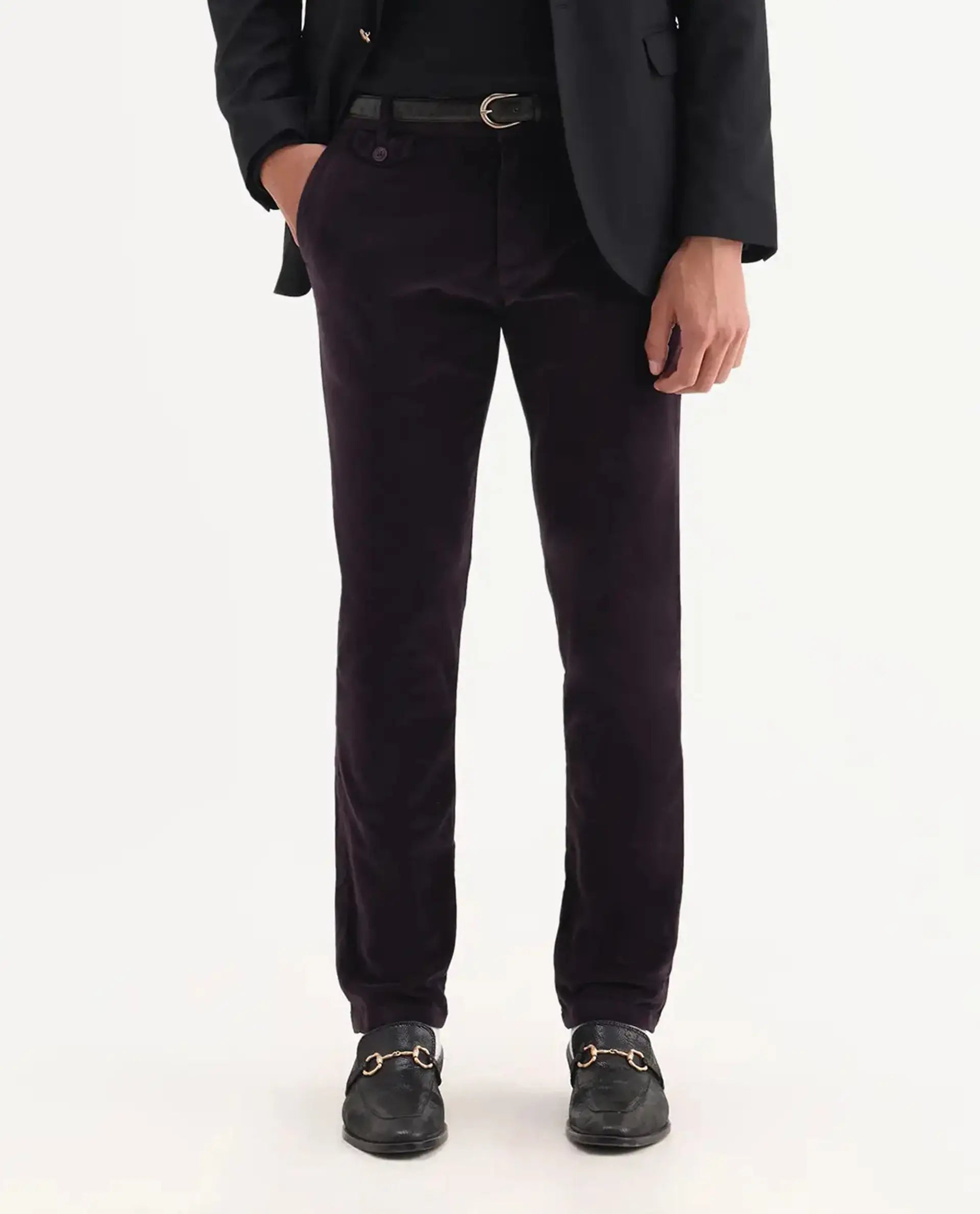 Rare Rabbit Men's Cloy Purple Cotton Plain Regular Fit Trouser