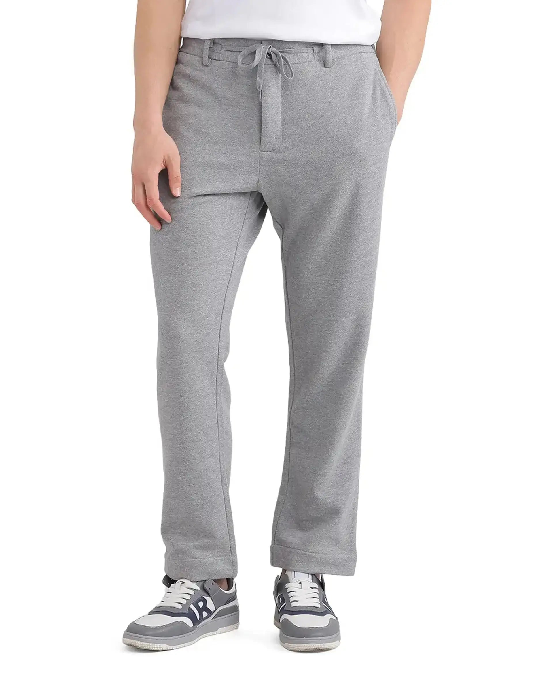 Rare Rabbit Men's Couver Grey Polyester Plain Relaxed Fit Track Pant