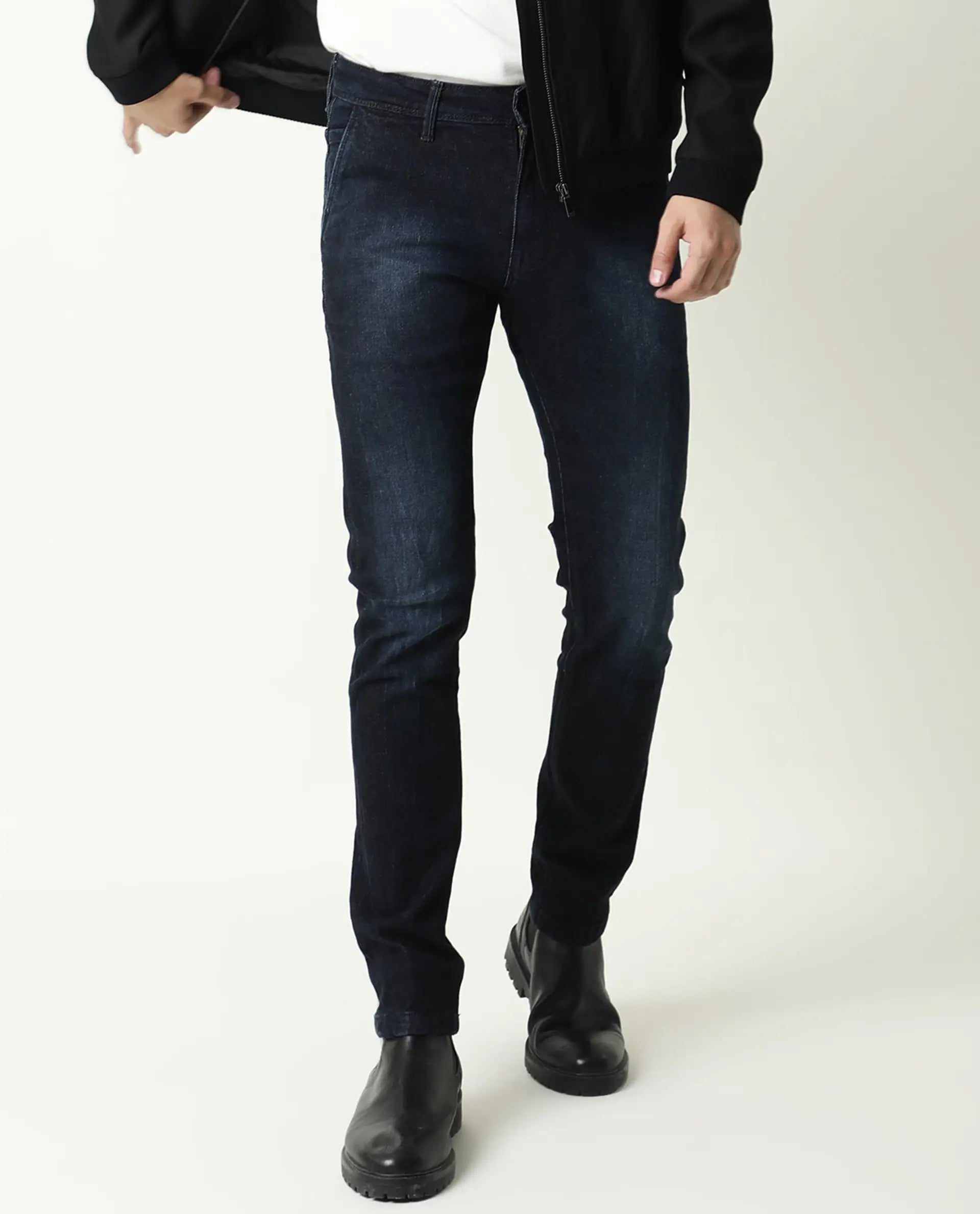 Rare Rabbit Men's Cumbri Black Cotton Plain Hawk Slim Fit Jeans