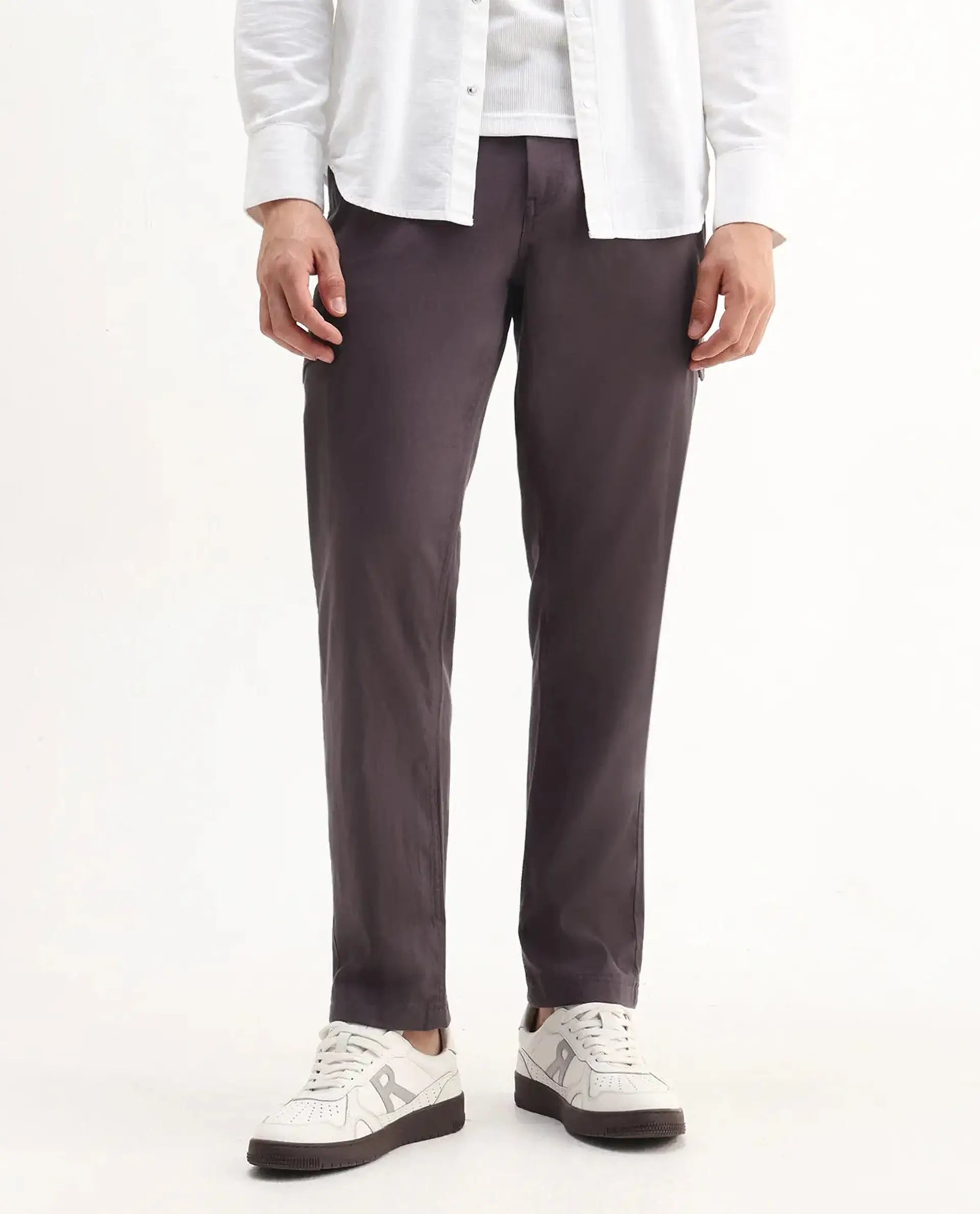 Rare Rabbit Men's Curex-1 Dusky Purple Cotton Blend Plain Regular Fit Trouser