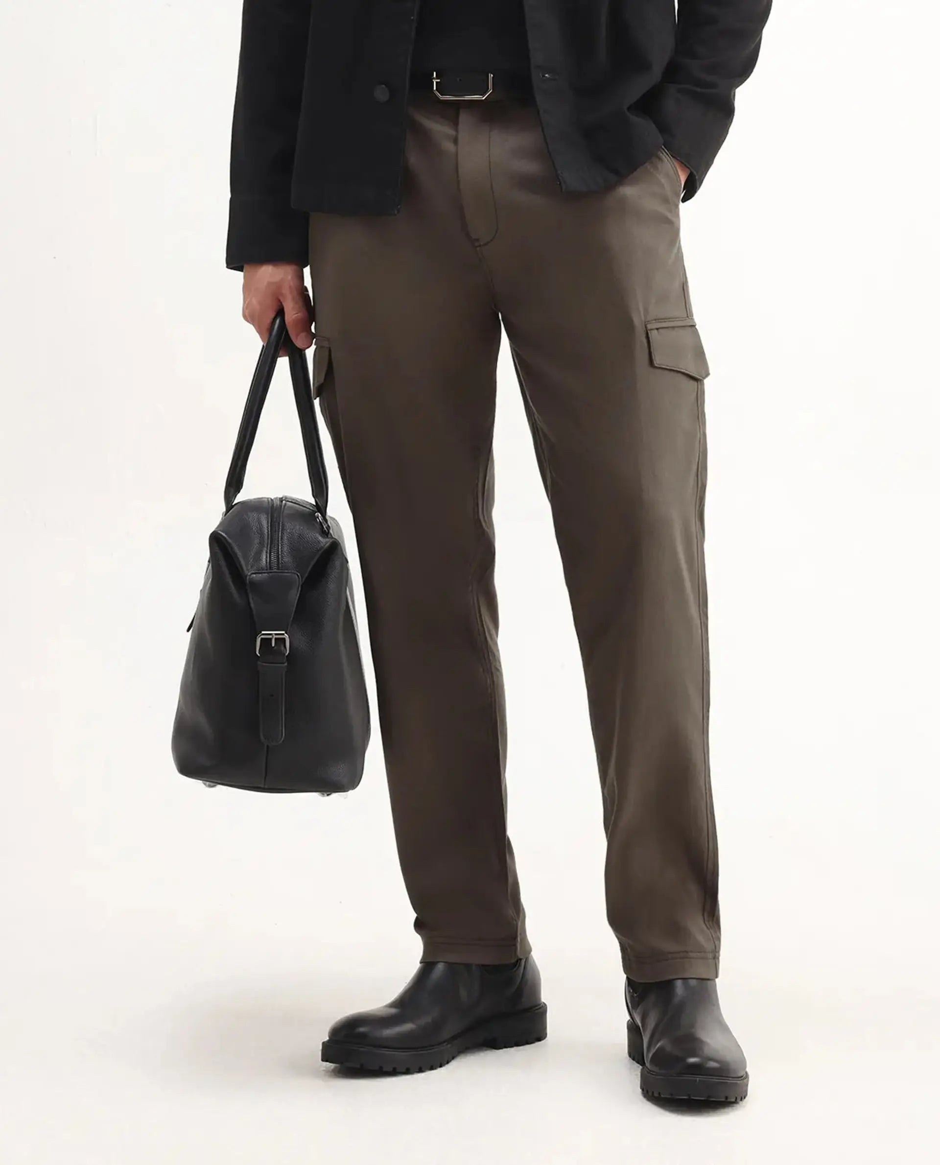 Rare Rabbit Men's Curex-1 Olive Cotton Blend Plain Regular Fit Trouser