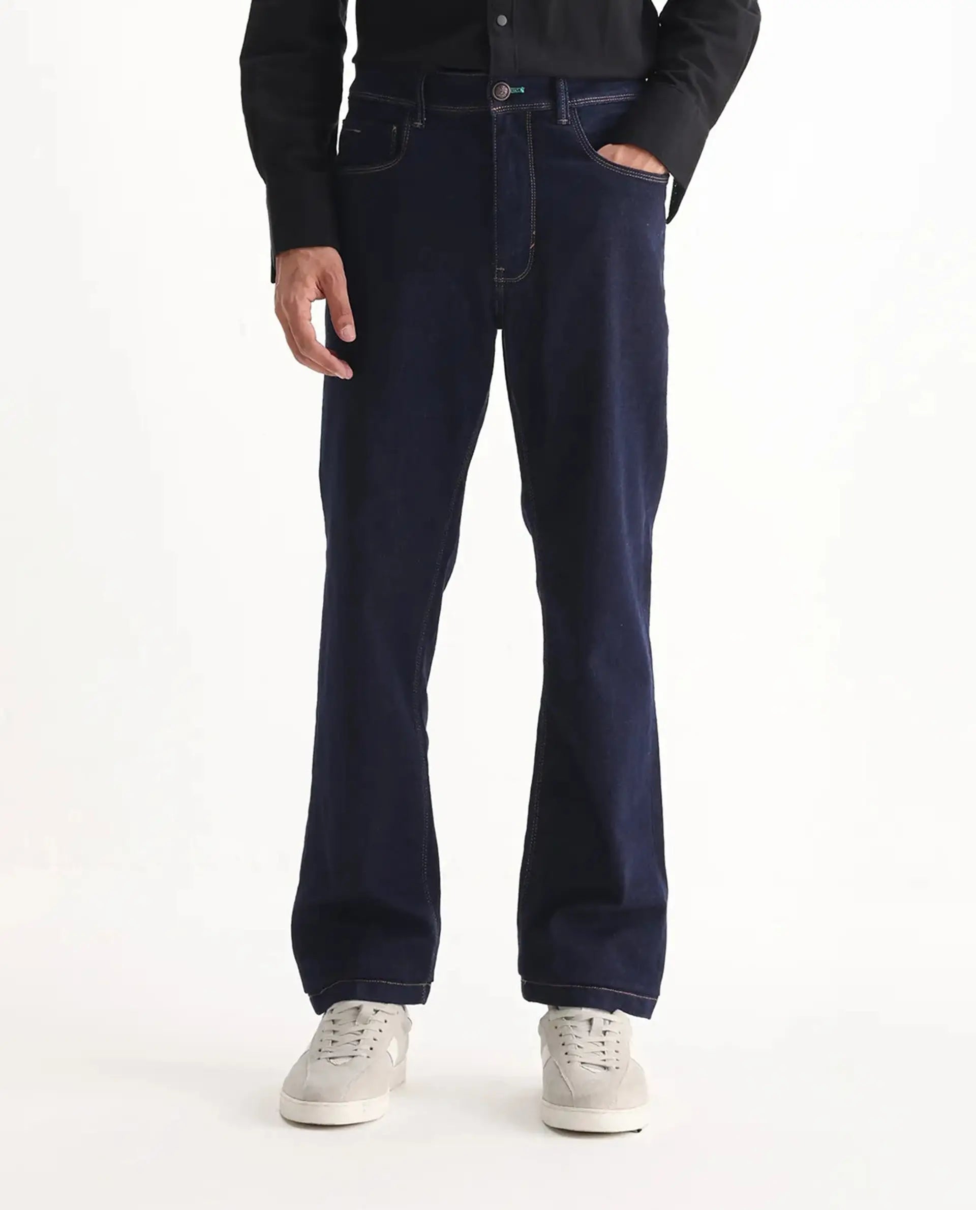 Rare Rabbit Men's Doros Navy Cotton Blend Plain Morris Regular Fit Jeans