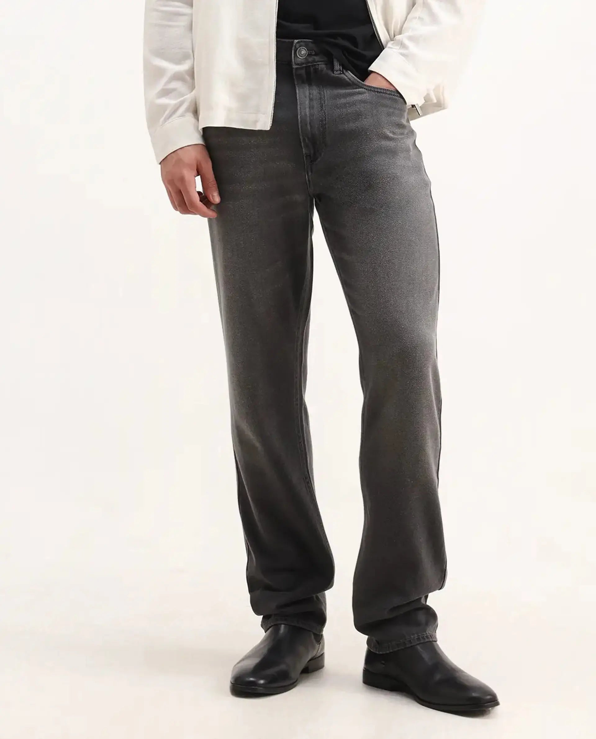 Rare Rabbit Men's Enim Grey Cotton Blend Fabric Morris Regular Fit Plain Jeans