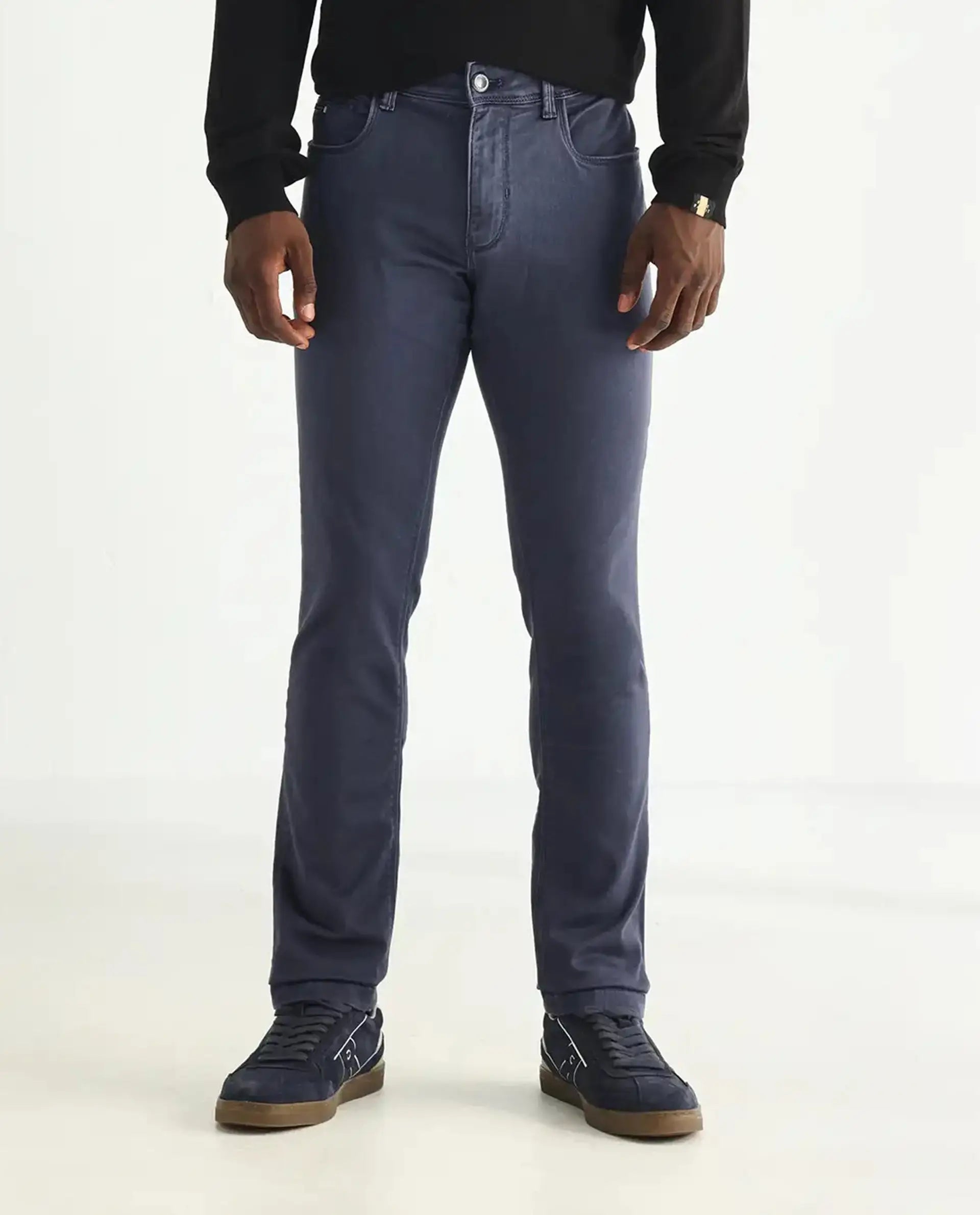 Rare Rabbit Men's Essen Light Purple Cotton Plain Hawk Slim Fit Jeans