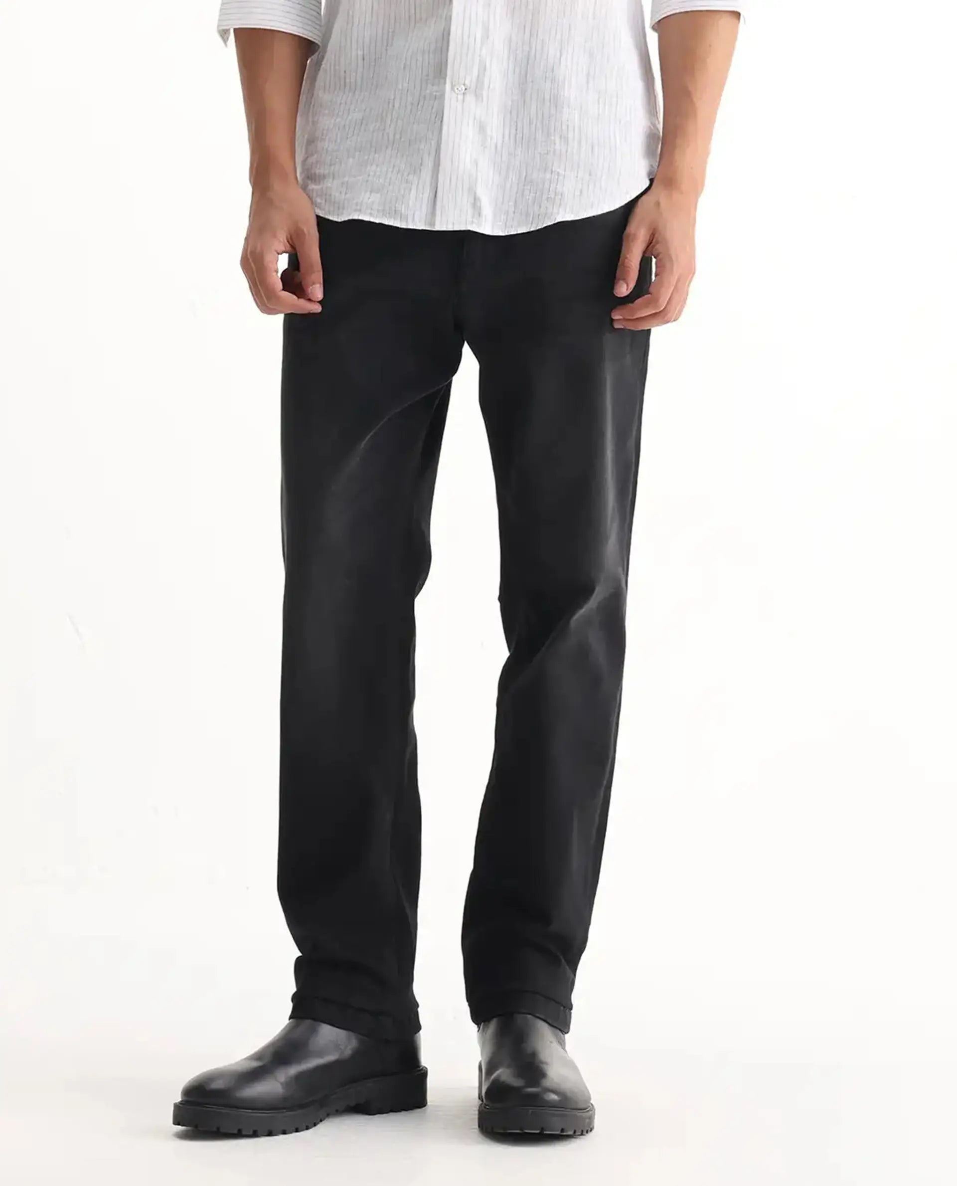 Rare Rabbit Men's Inky Black Cotton Blend Plain Morris Regular Fit Jeans