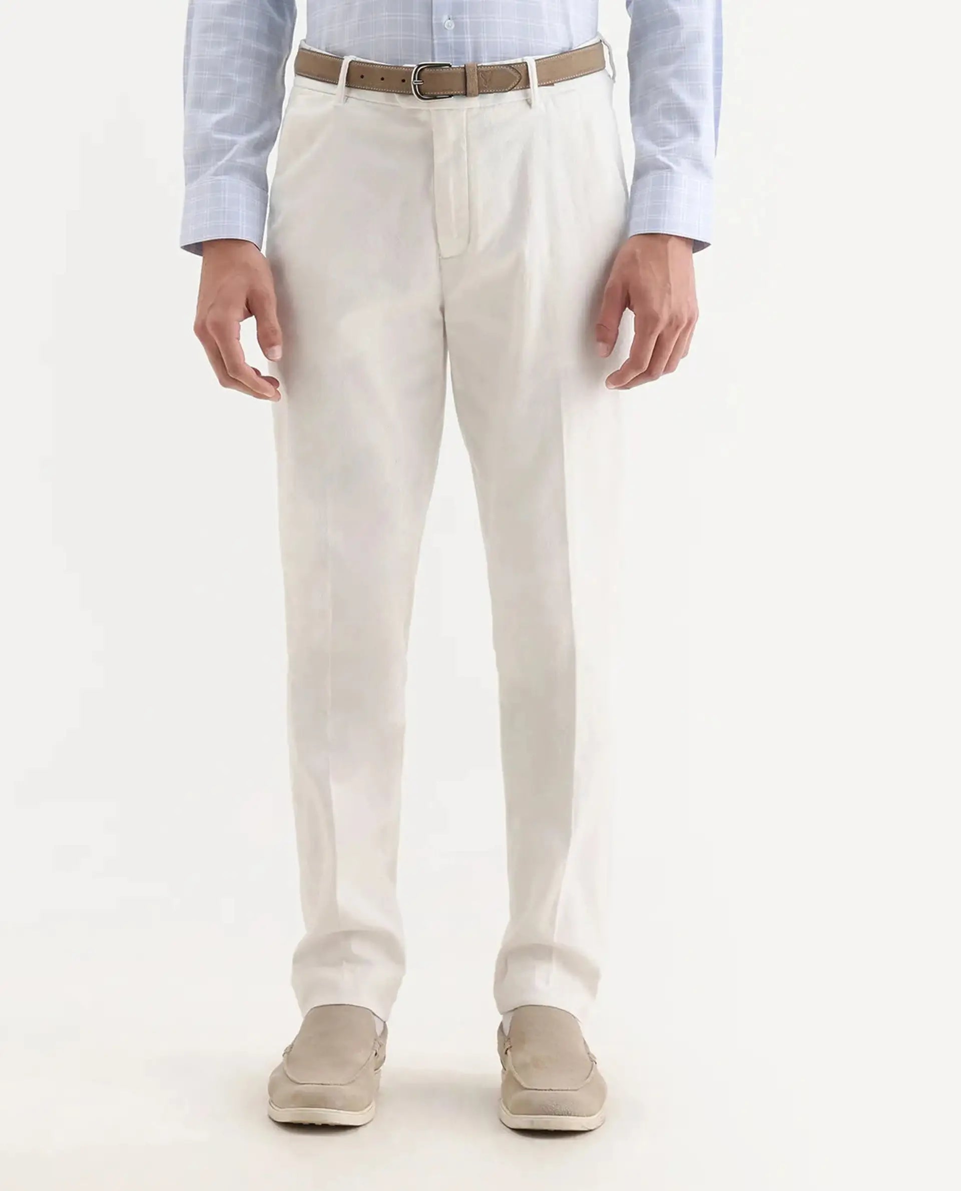 Rare Rabbit Men's Jes Off White Cotton Blend Jacquard Relaxed Fit Trouser