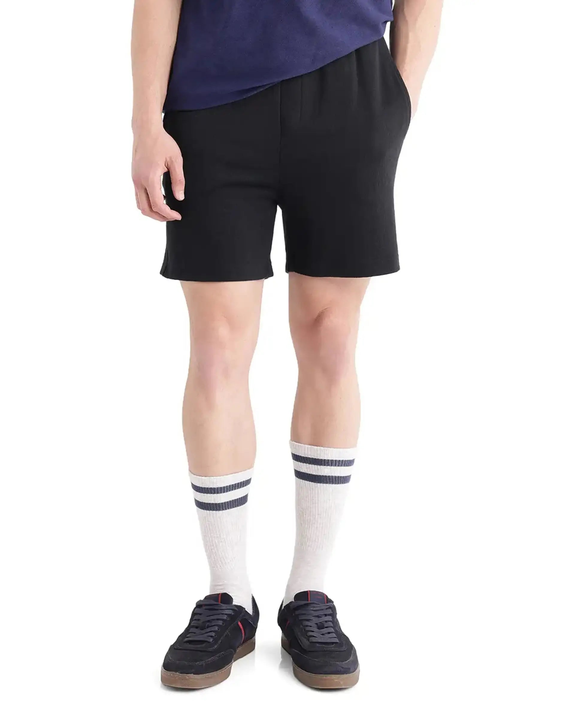 Rare Rabbit Men's Kelor Black Cotton Blend Plain Regular Fit Shorts