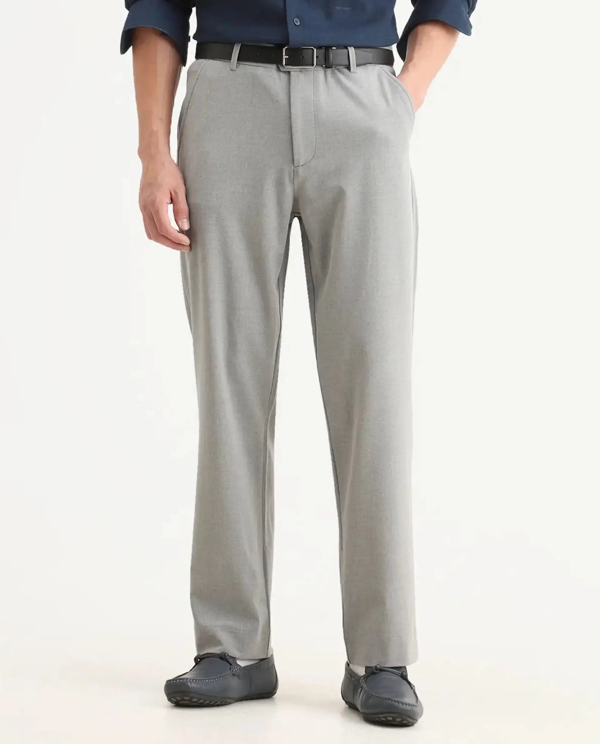 Rare Rabbit Men Kenal Dark Grey Polyester Blend Fabric Button Closure Plain Trouser