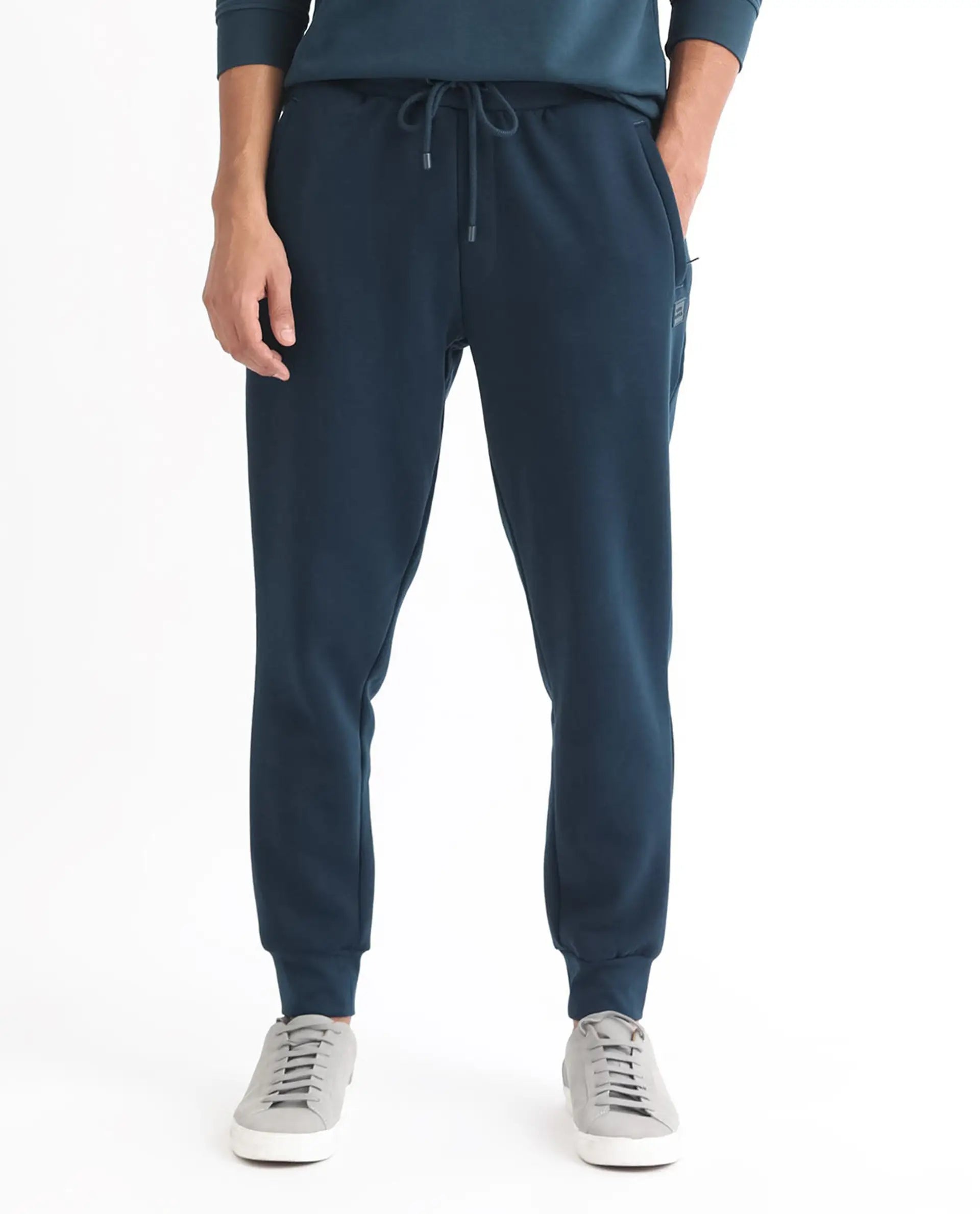 Rare Rabbit Men's Kerry Teal Cotton Plain Regular Fit Joggers