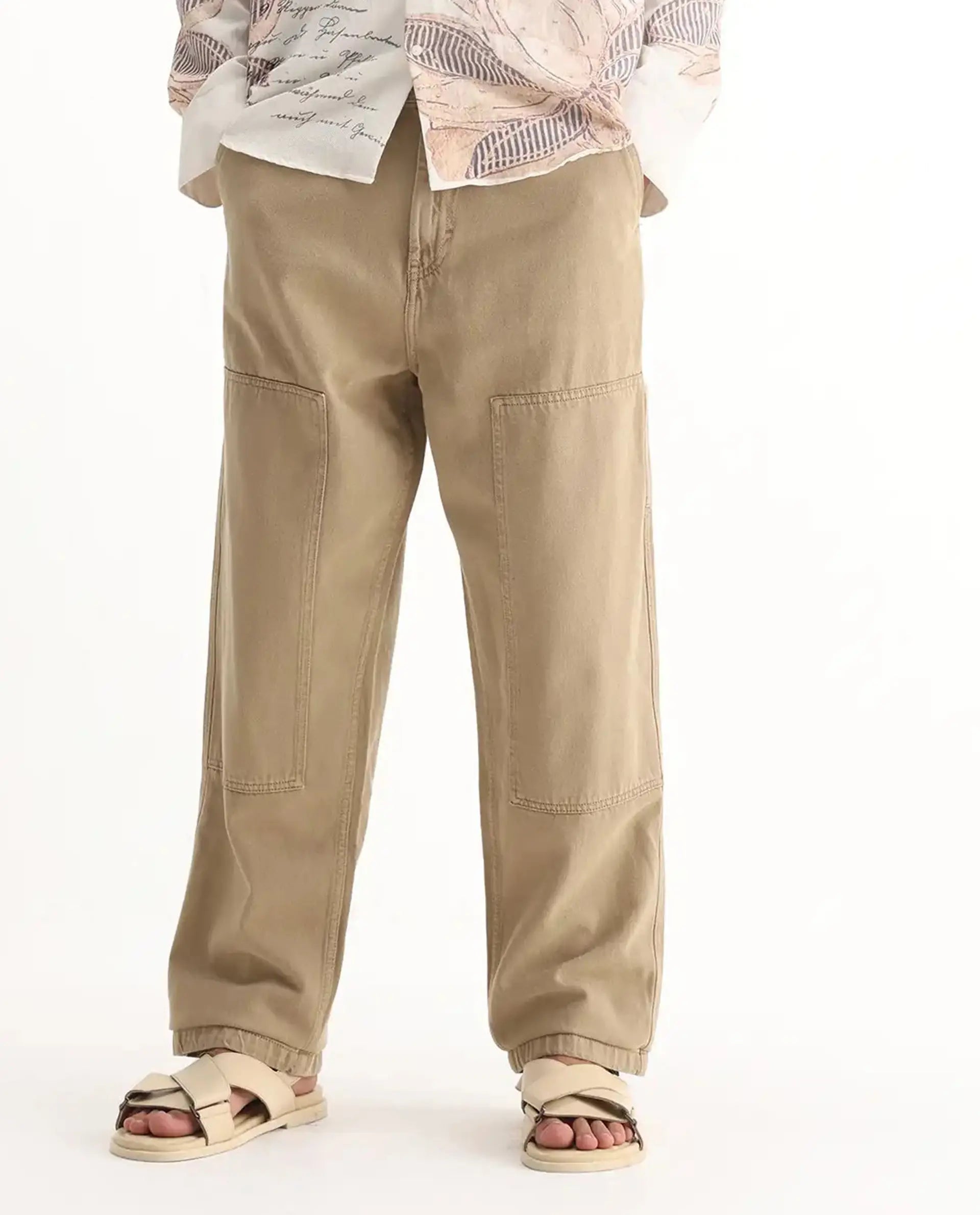 Rare Rabbit Men's Klop Beige Cotton Plain Carpenter Fit Jeans