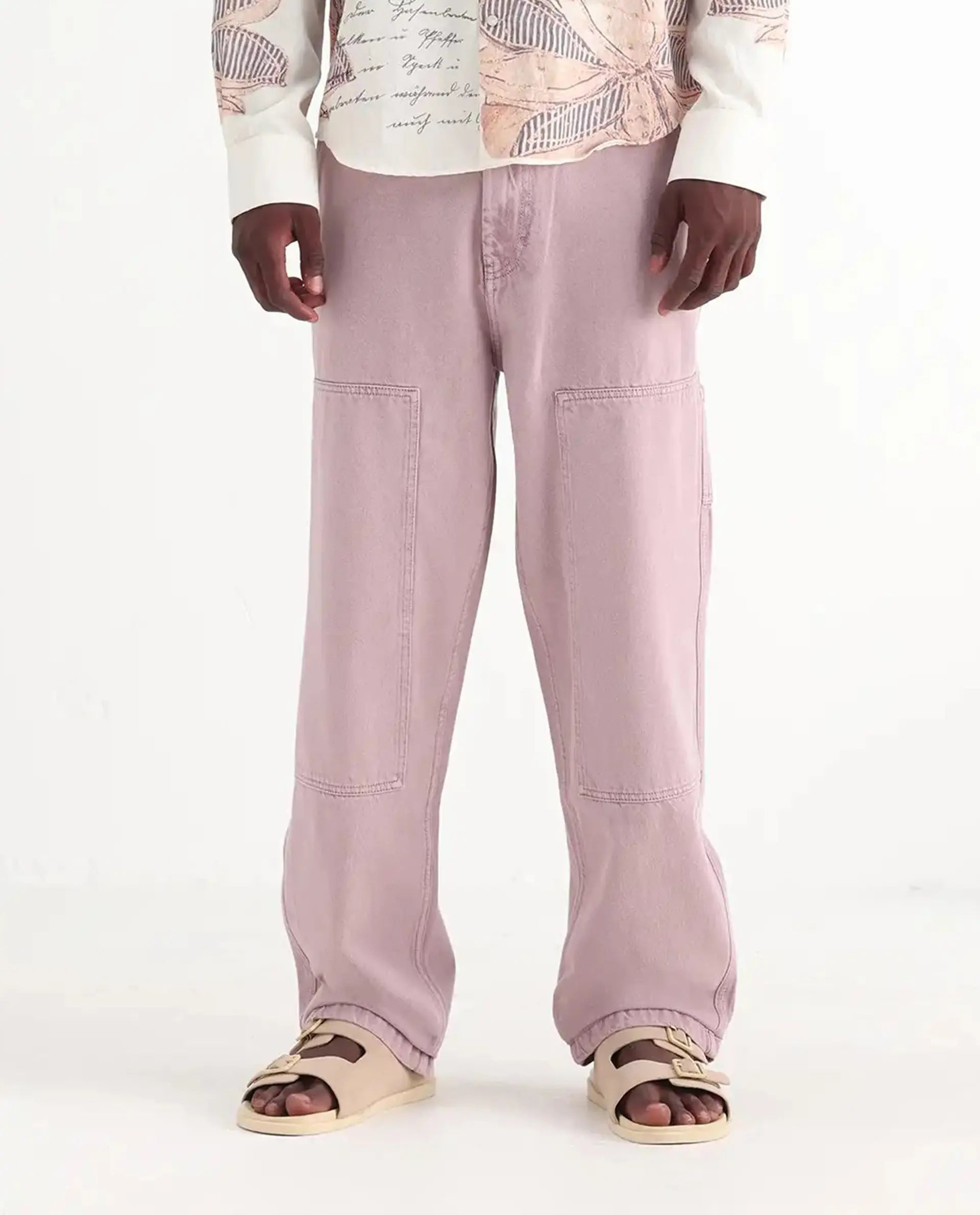 Rare Rabbit Men's Klop Dusky Purple Cotton Plain Carpenter Fit Jeans