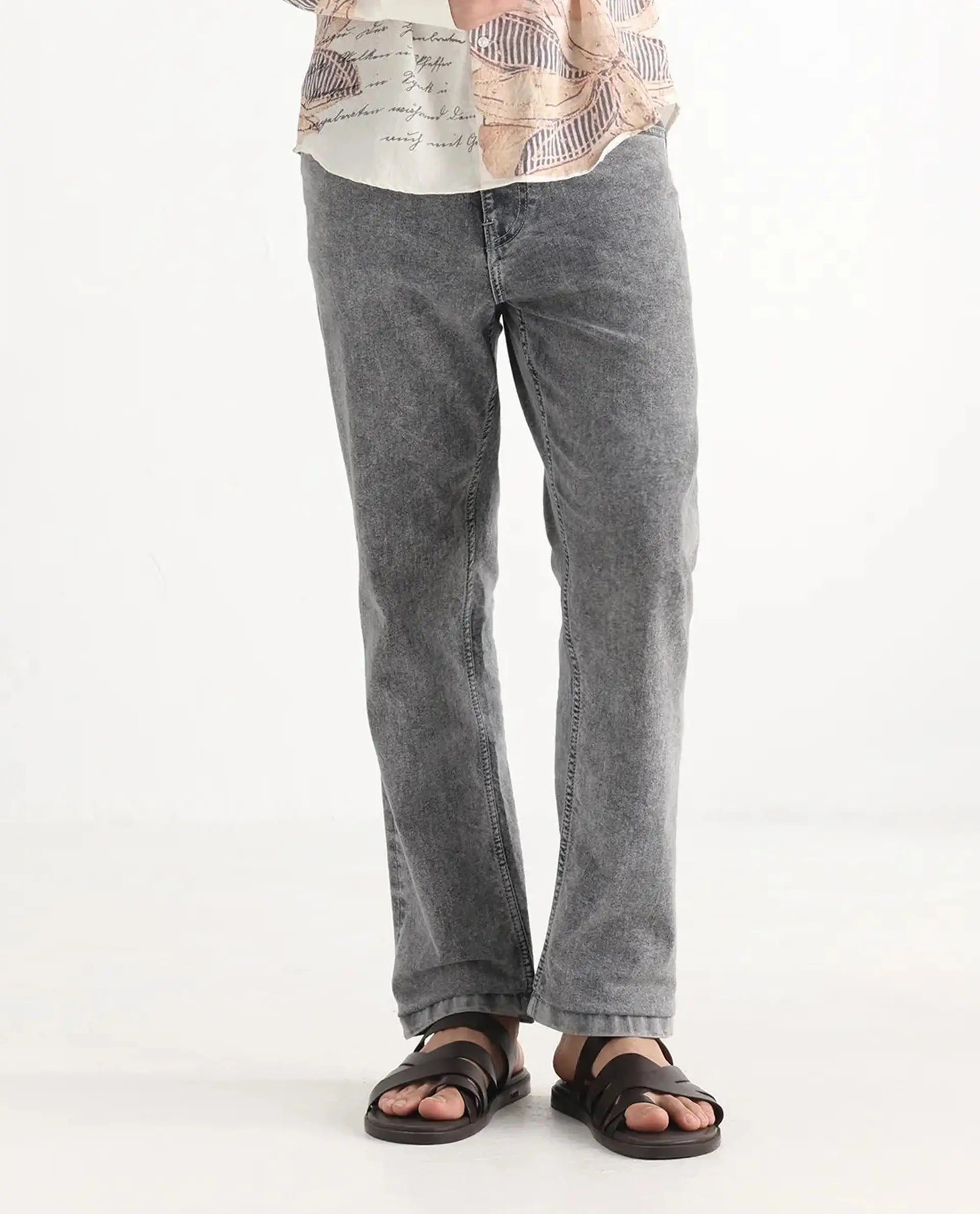 Rare Rabbit Men's Klune Light Grey Cotton Plain Hawk Slim Fit Jeans
