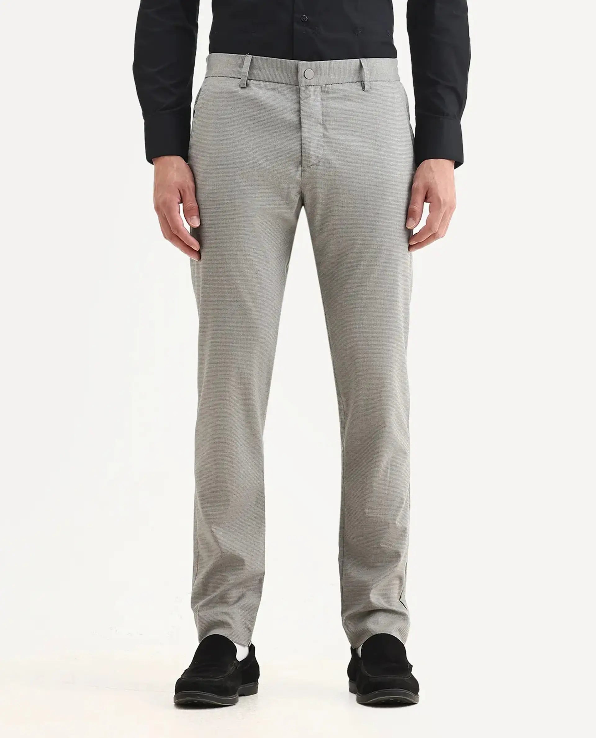 Rare Rabbit Men's Microl Grey Polyester Checked Print Regular Fit Trouser