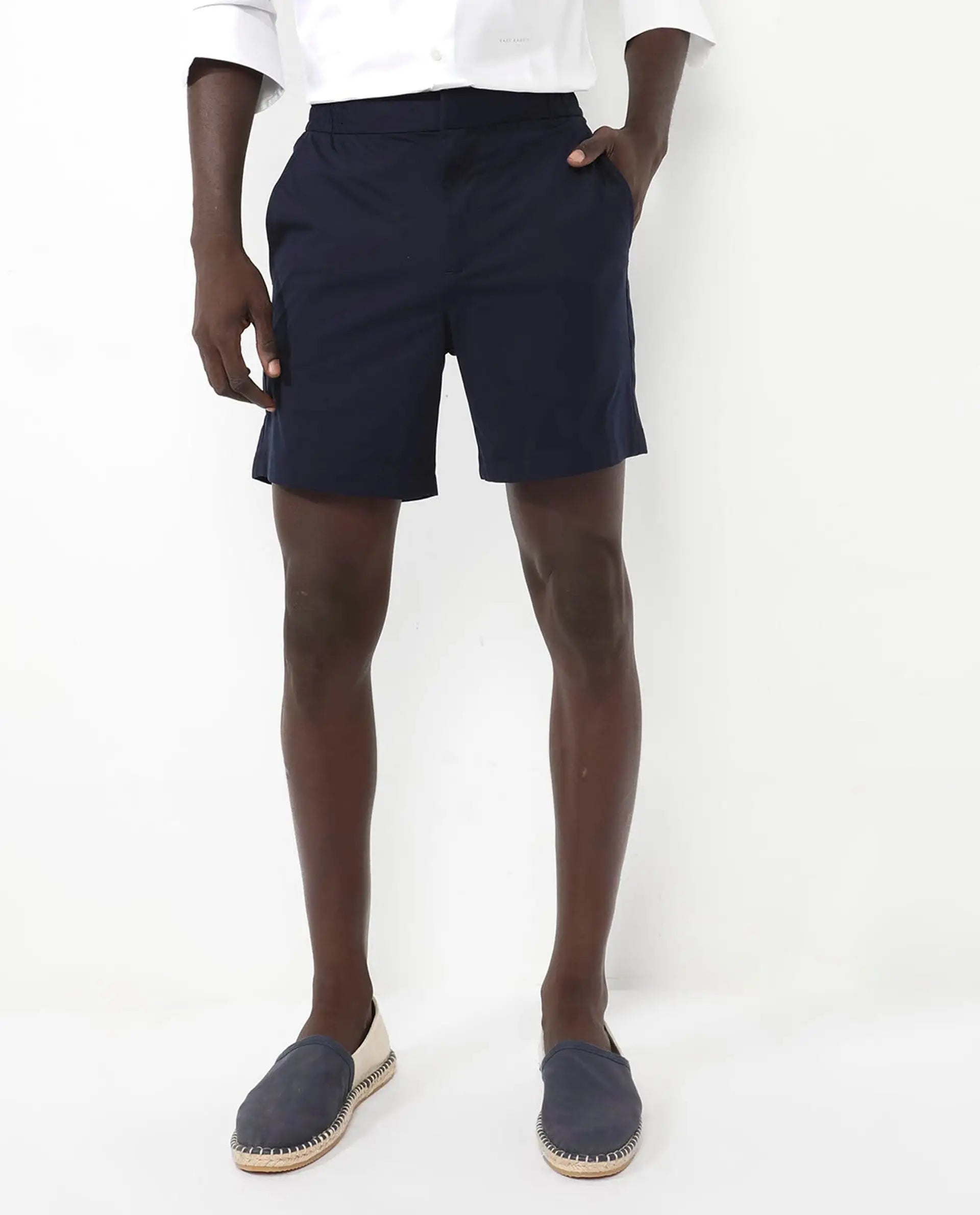 Rare Rabbit Men's Myka Navy Cotton Plain Relaxed Fit Shorts