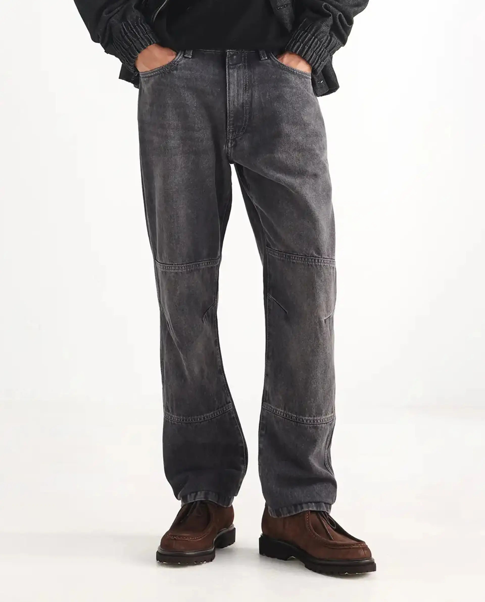 Rare Rabbit Men's Oleg Dark Grey Cotton Plain Morris Regular Fit Jeans