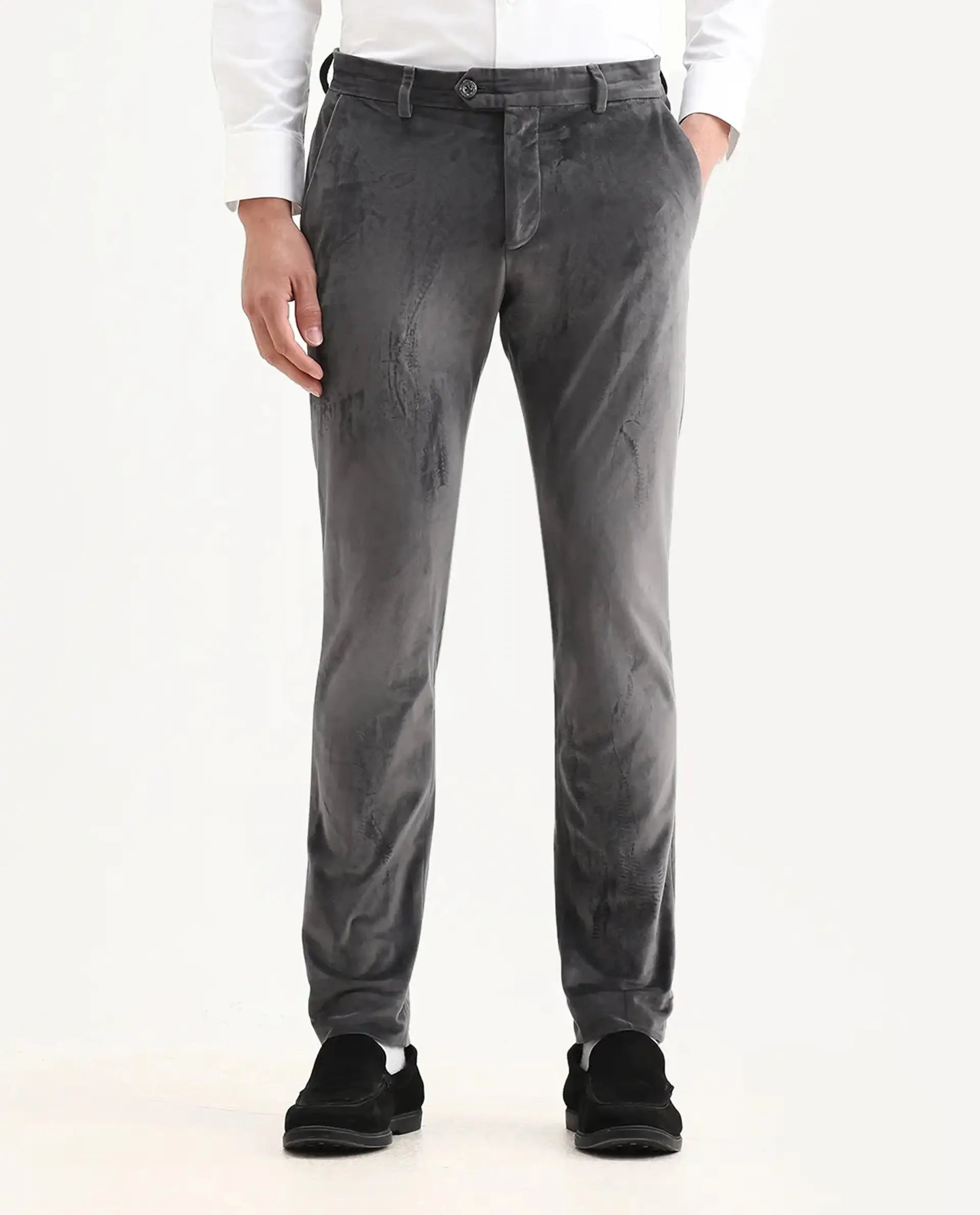 Rare Rabbit Men's Ozzy Grey Cotton Plain Slim Fit Trouser