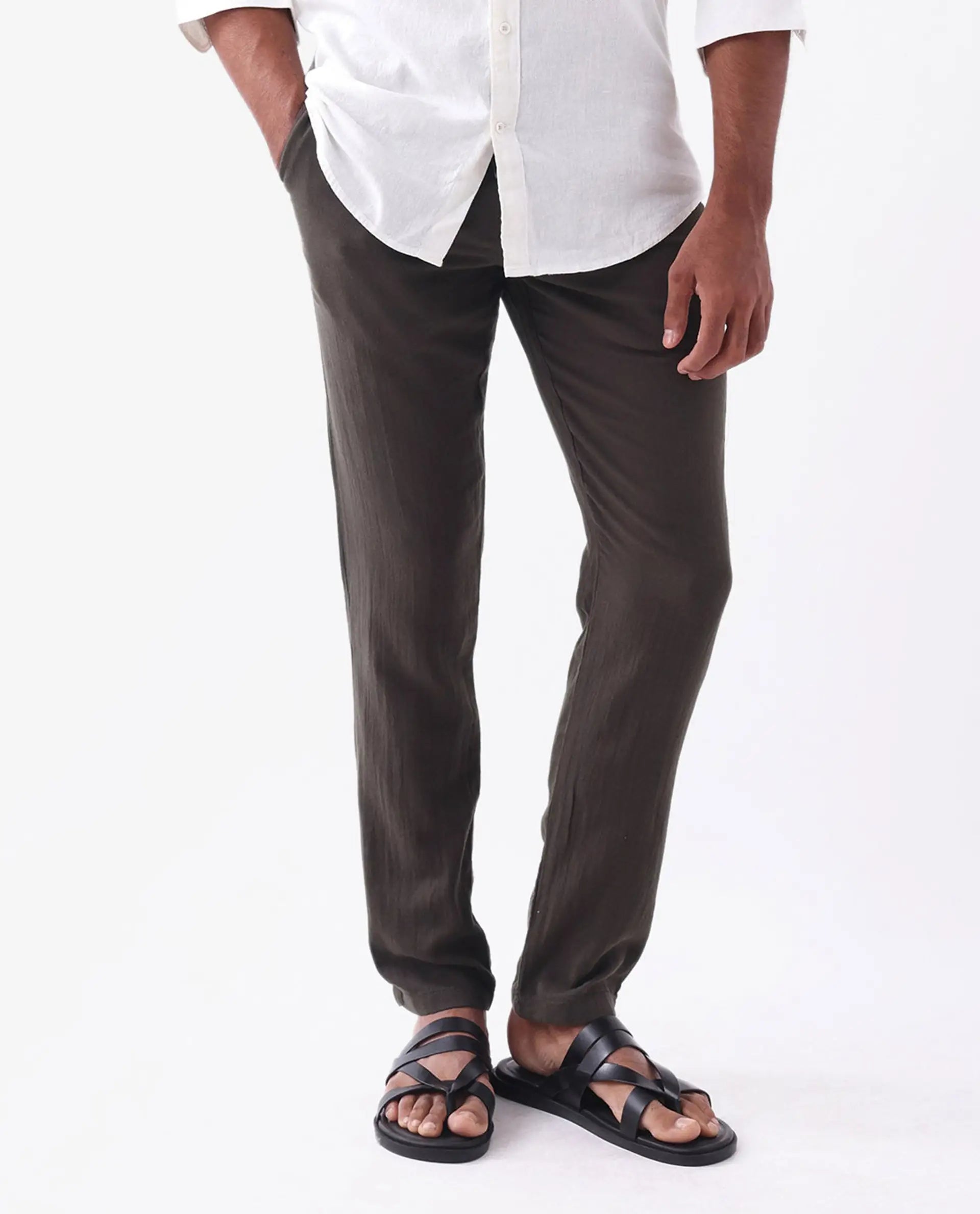Rare Rabbit Men's Pastor 2 Brown Cotton Plain Regular Fit Trouser