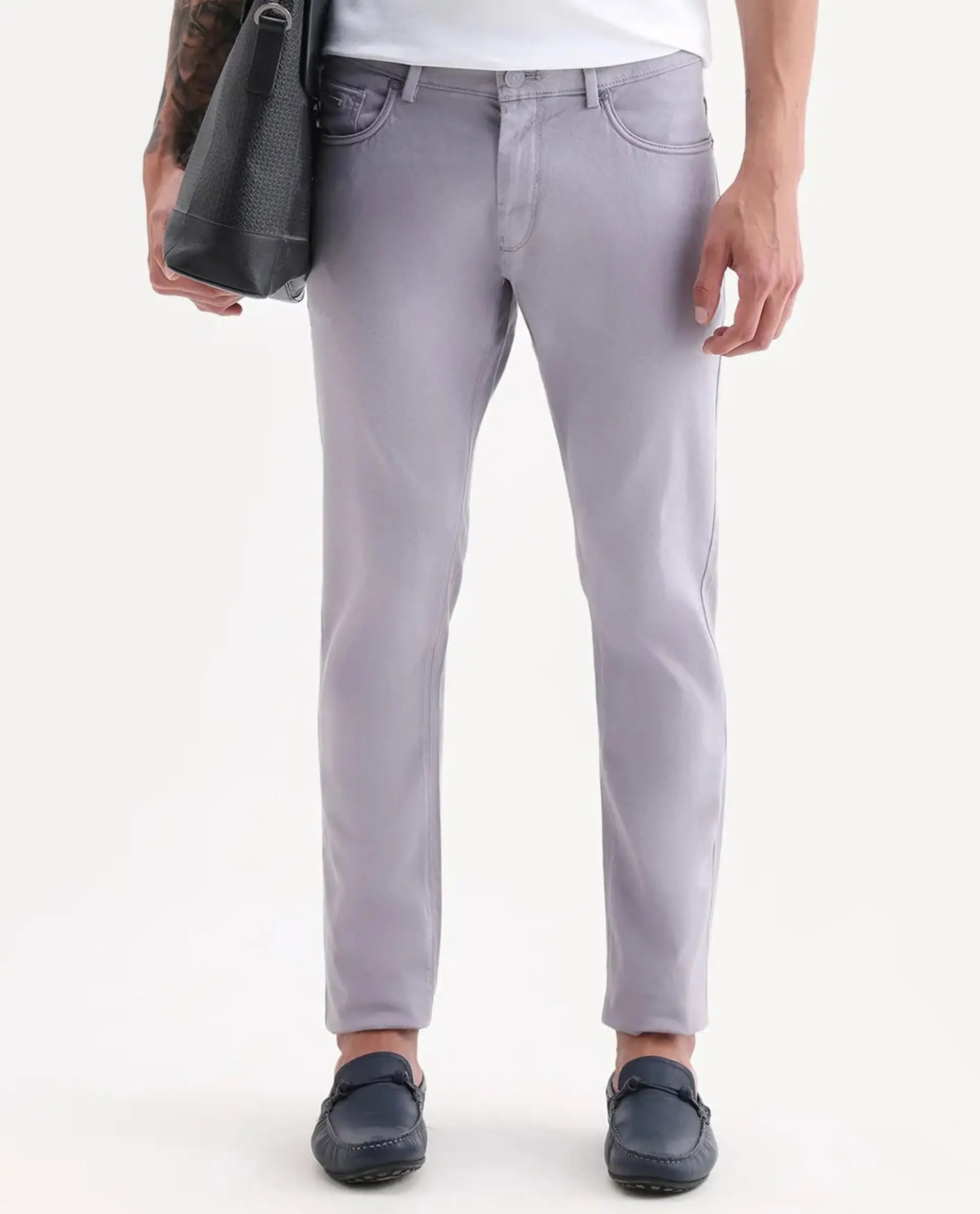 Rare Rabbit Men's Poke Light Purple Cotton Plain Regular Fit Trouser