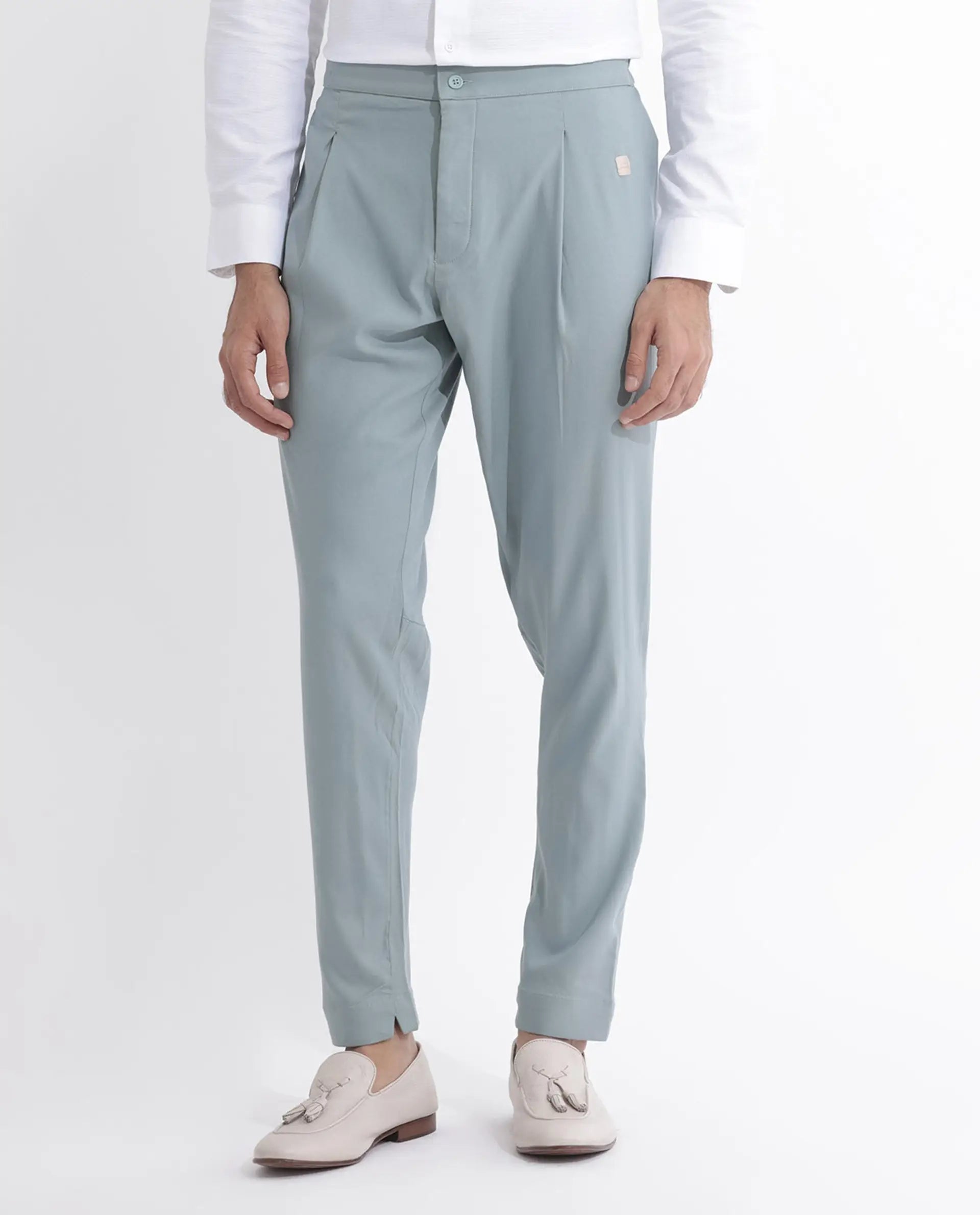 Rare Rabbit Men's Polin Light Blue Viscose Plain Slim Fit Pajama