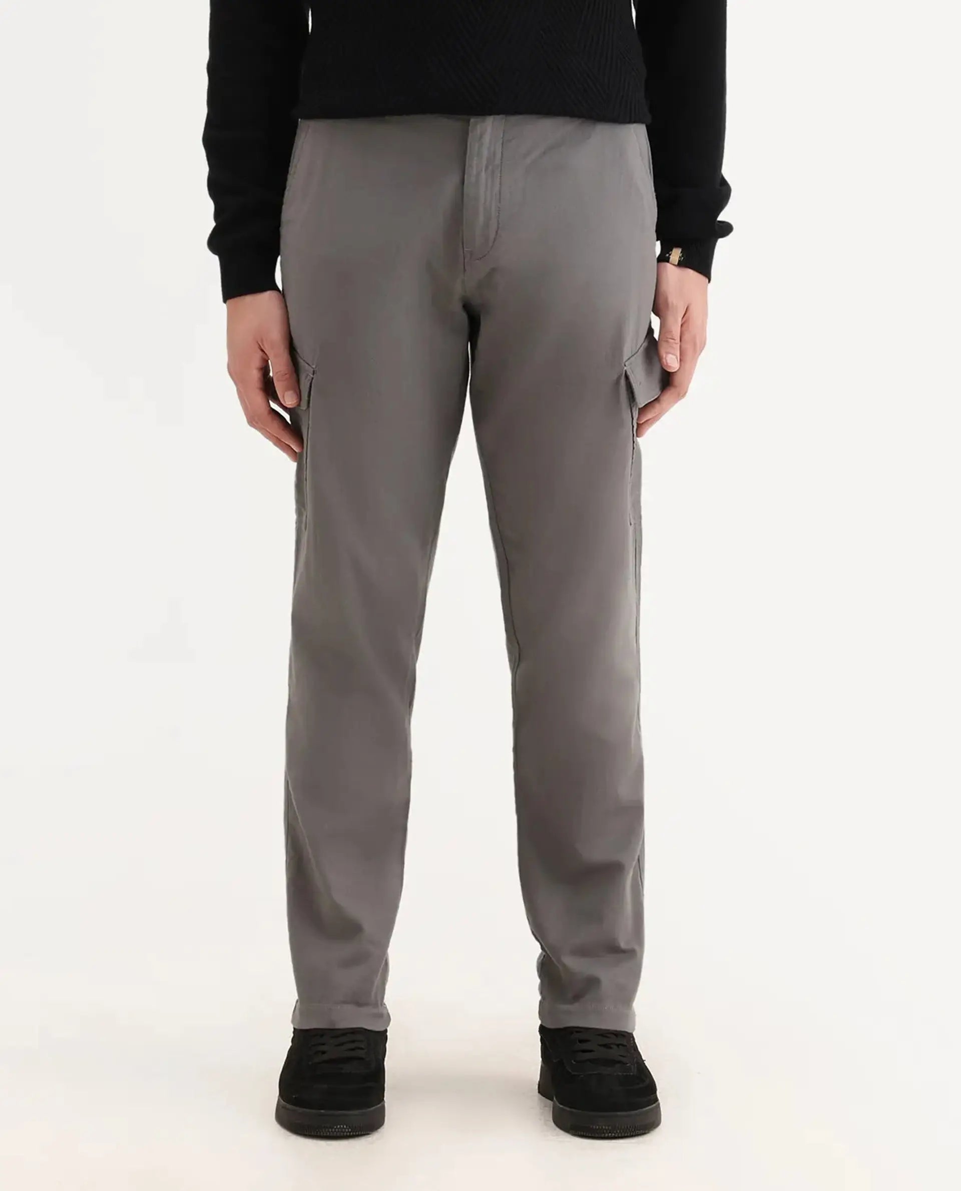 Rare Rabbit Men's Presso-Aw25 Light Grey Cotton Plain Regular Fit Trouser