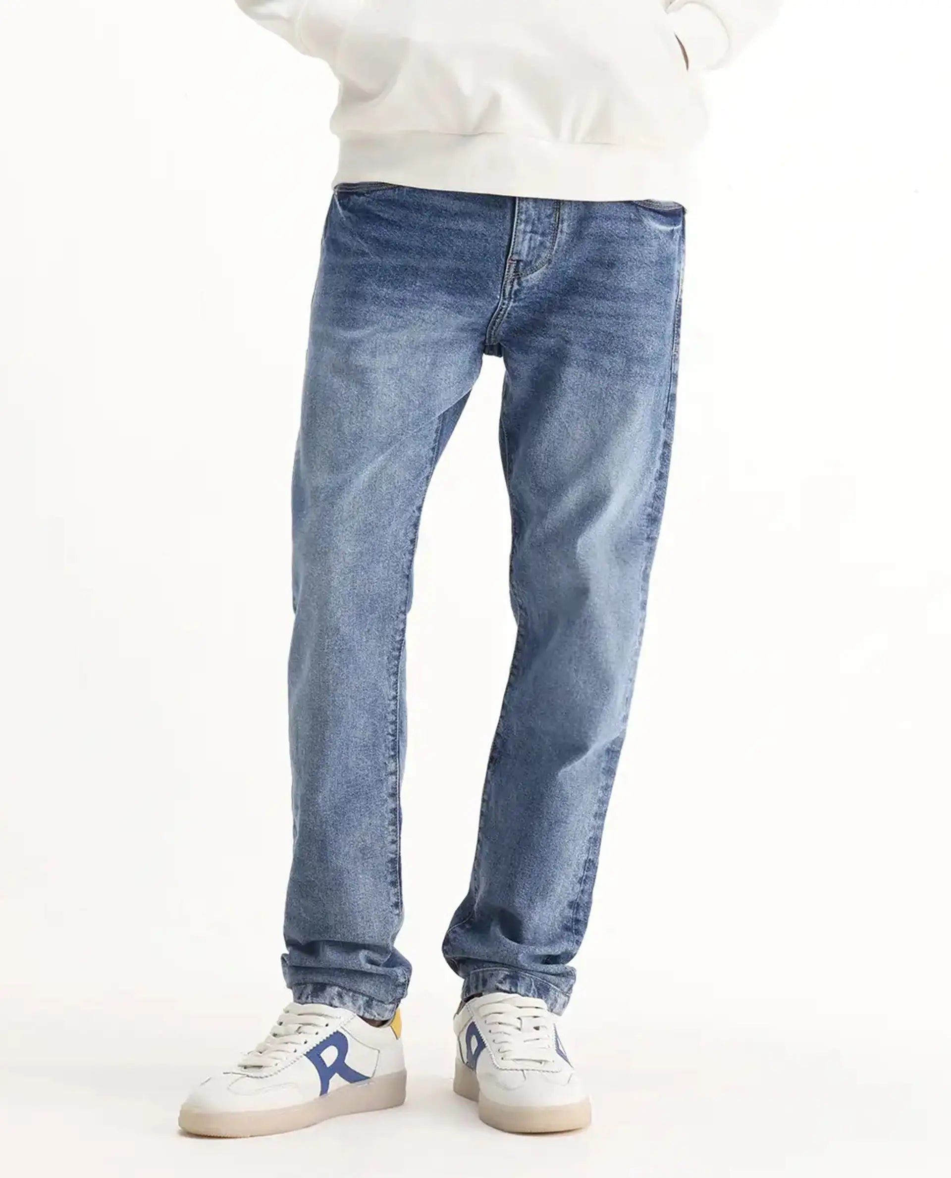 Rare Rabbit Men's Rapos Light Blue Cotton Blend Plain Morris Regular Fit Jeans