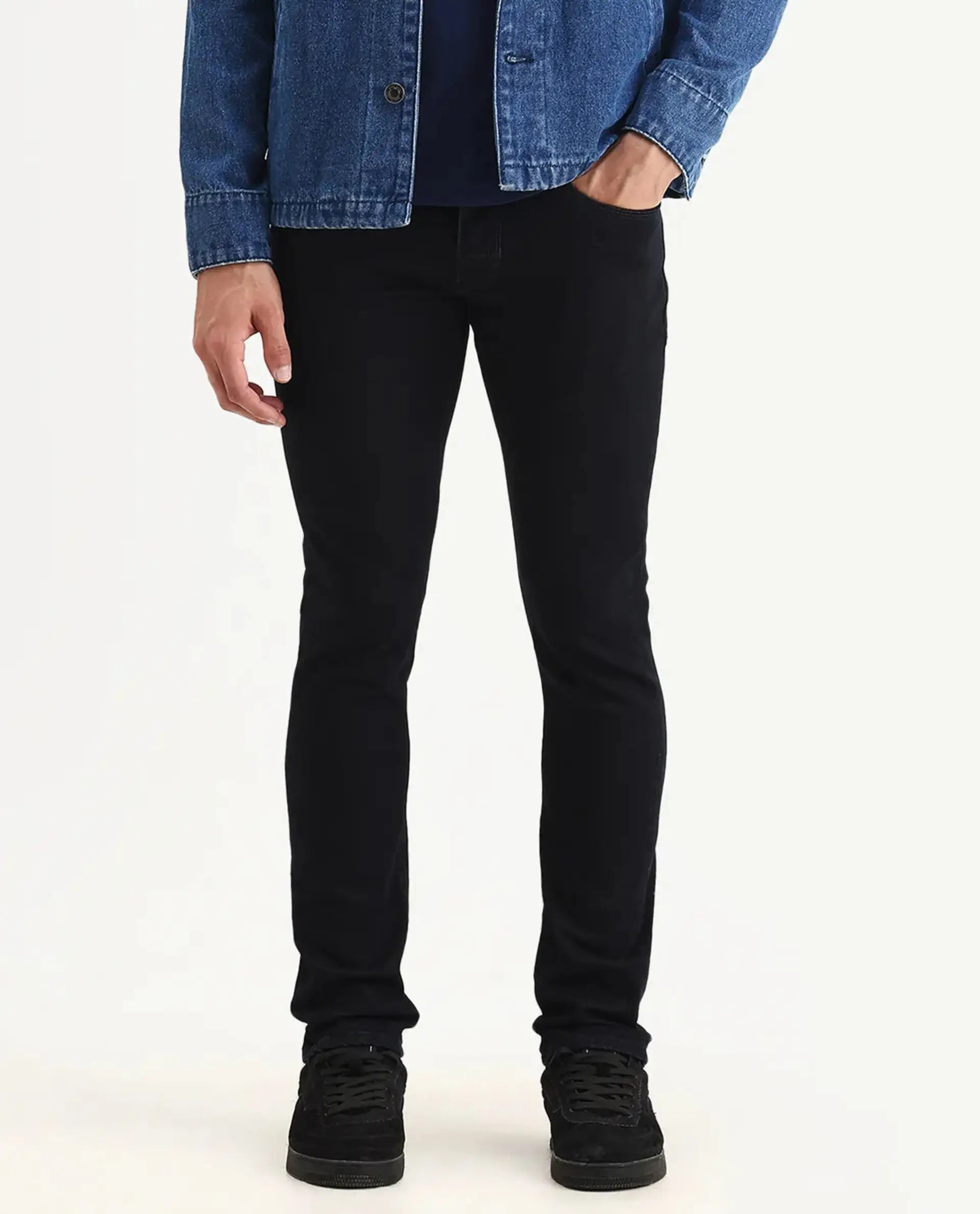 Rare Rabbit Men's Reid Dark Blue Cotton Blend Plain Hawk Slim Fit Jeans