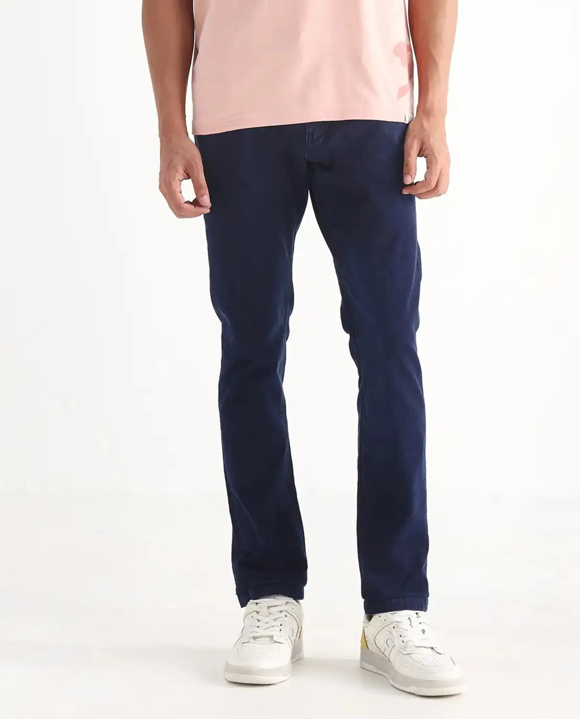 Rare Rabbit Men's Repp Blue Cotton Plain Hawk Slim Fit Jeans