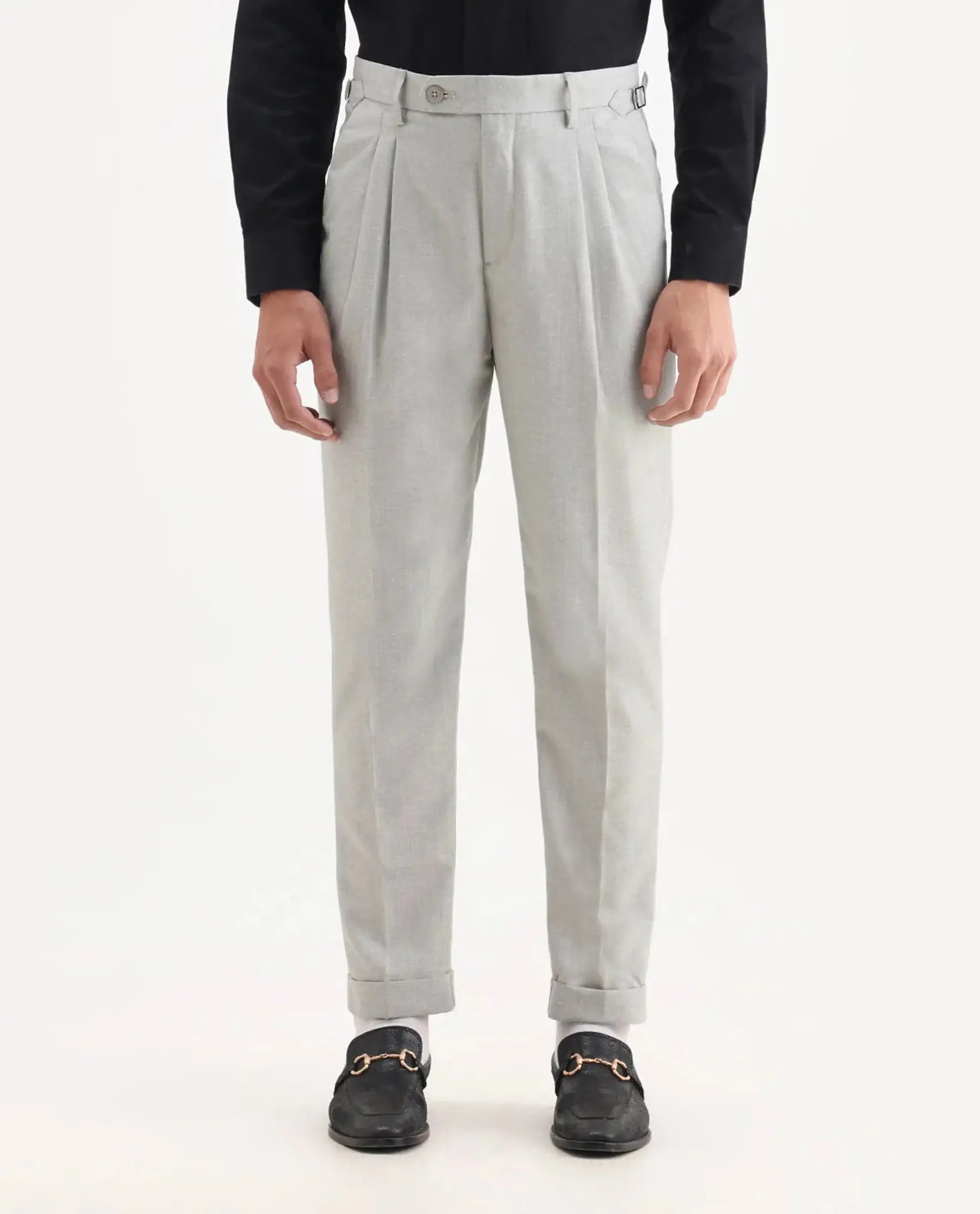 Rare Rabbit Men's Rhesa Grey Linen Blend Plain Relaxed Fit Trouser