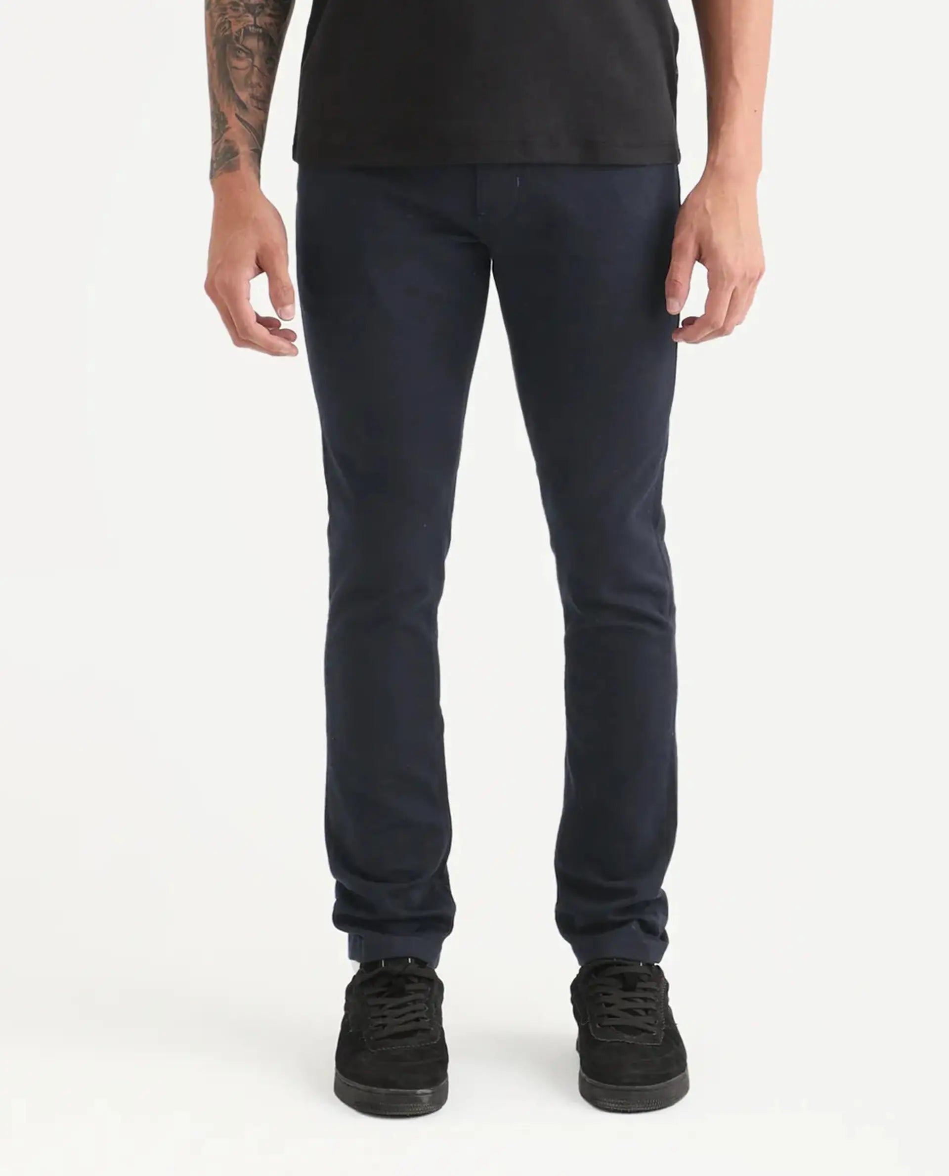 Rare Rabbit Men's Satinx Navy Cotton Plain Hawk Slim Fit Jeans