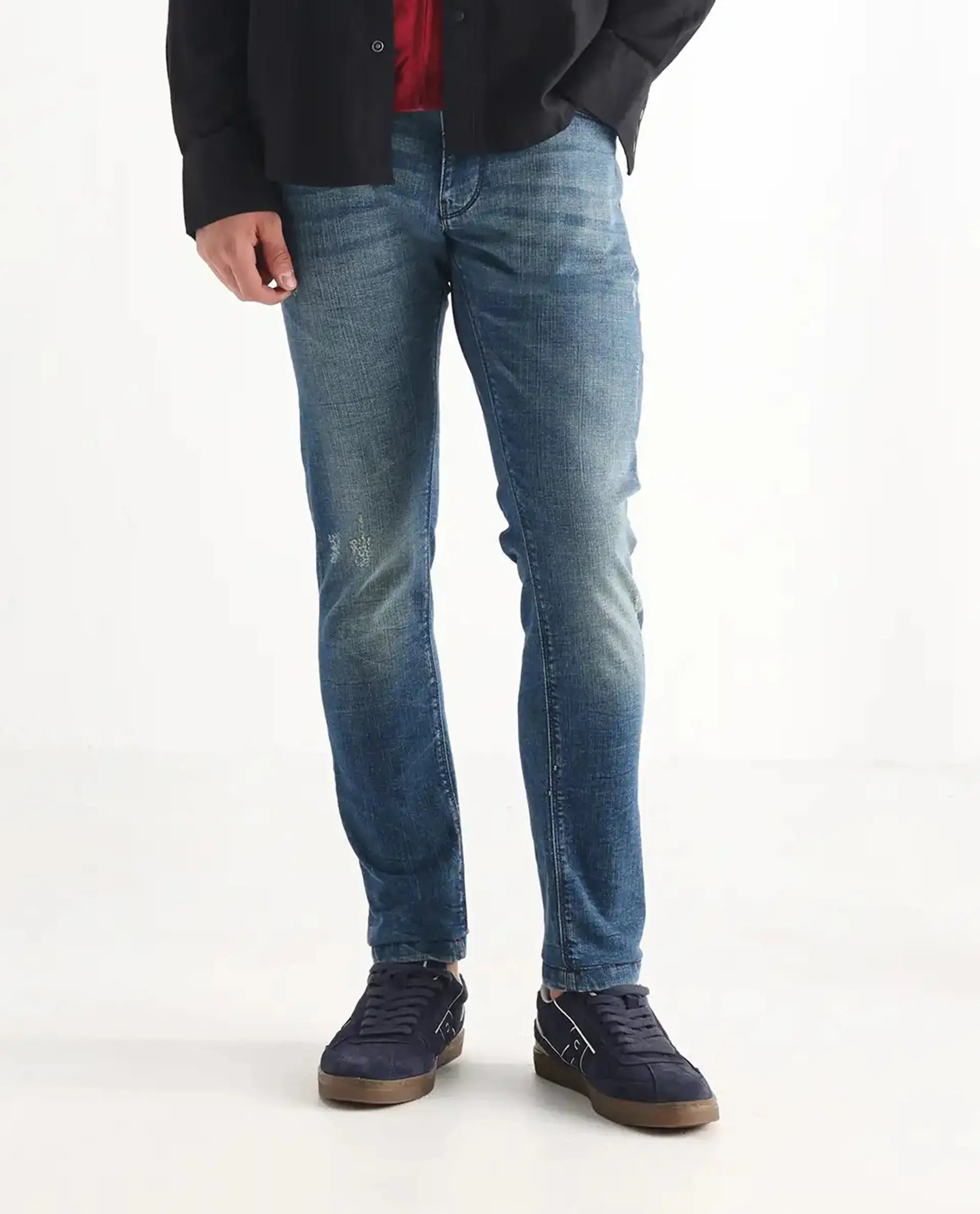 Rare Rabbit Men's Sator Light Blue Cotton Plain Hawk Slim Fit Jeans