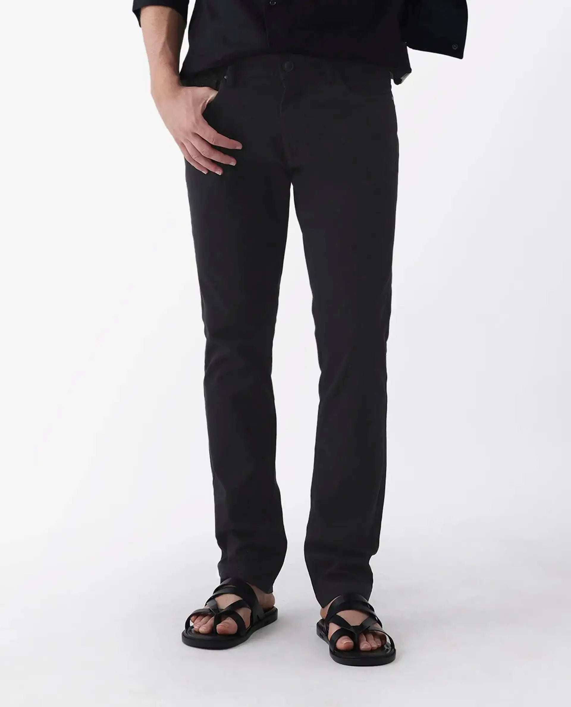 Rare Rabbit Men's Spoke 24 Black Linen Blend Plain Regular Fit Trouser