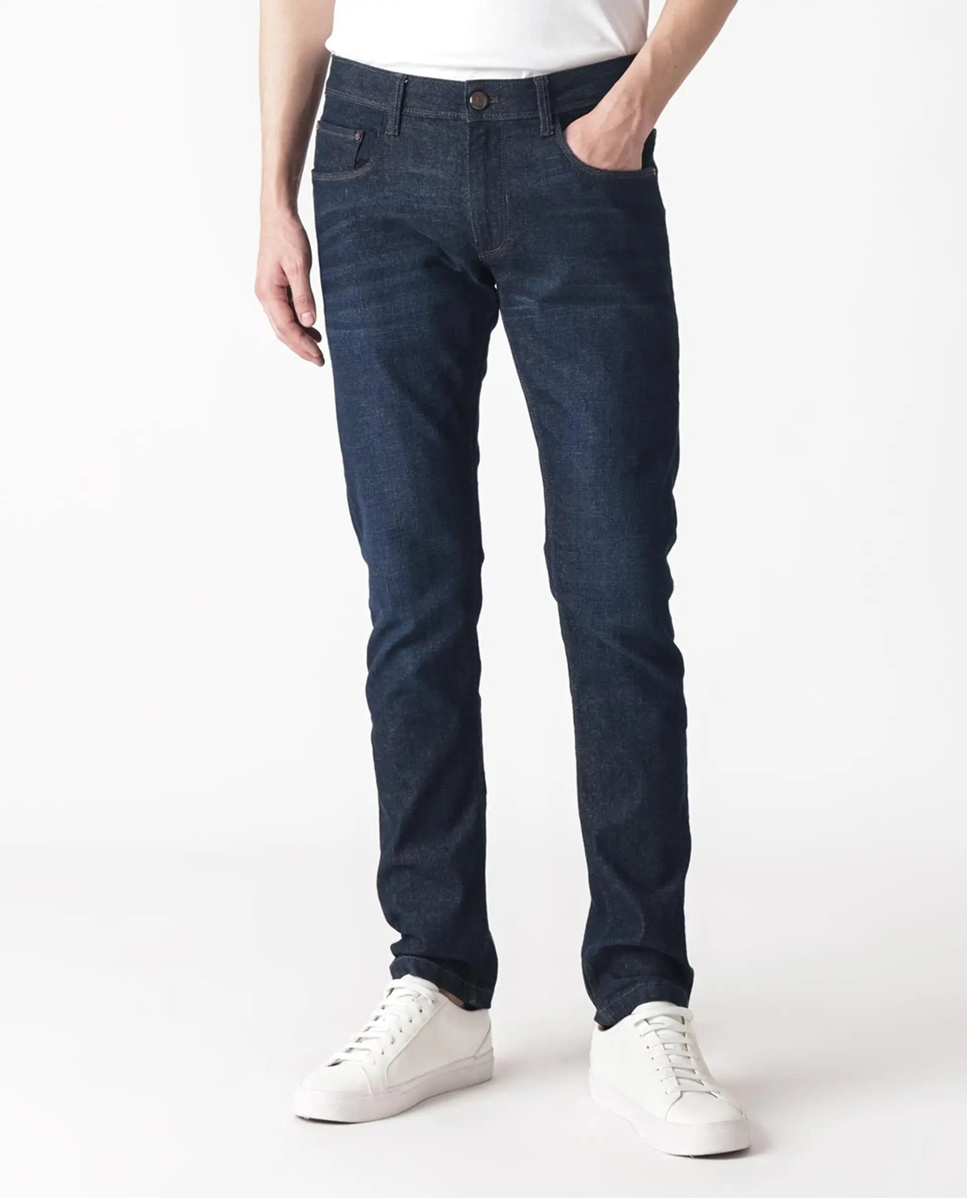 Rare Rabbit Men's Toledo Navy Cotton Plain Hawk Slim Fit Jeans