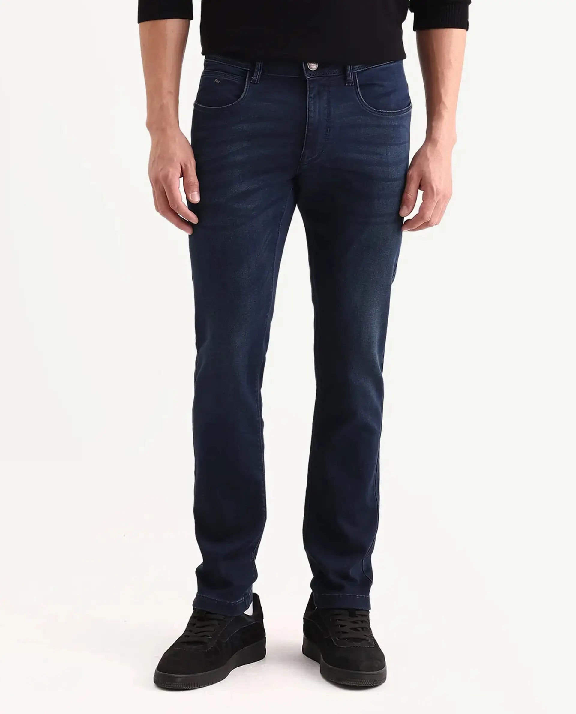 Rare Rabbit Men's Tours-2 Dark Blue Cotton Blend Fabric Hawk Slim Fit Jeans