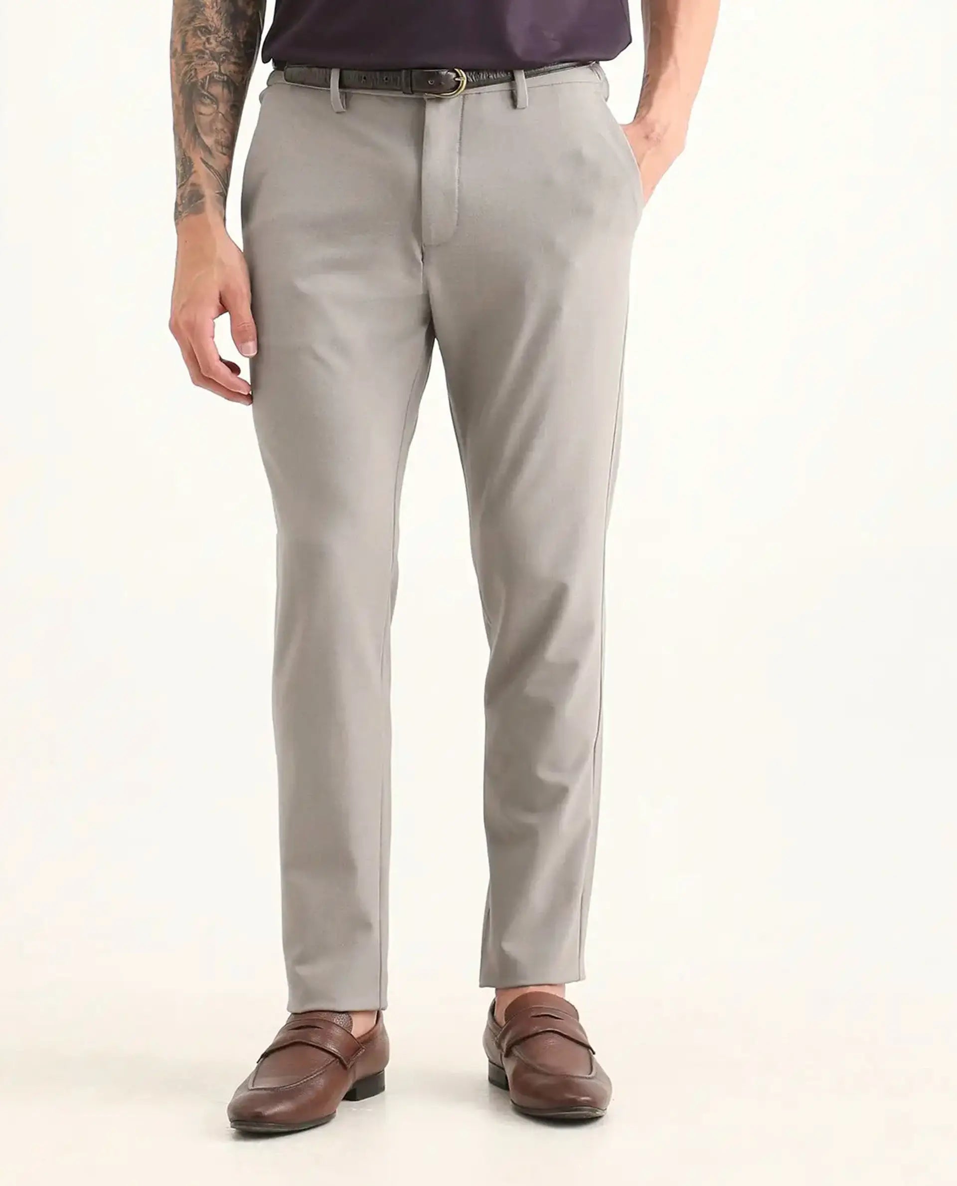 Rare Rabbit Men's Travel-Ss26 Beige Polyester Fabric Button And Zip Closure Closure Plain Trouser