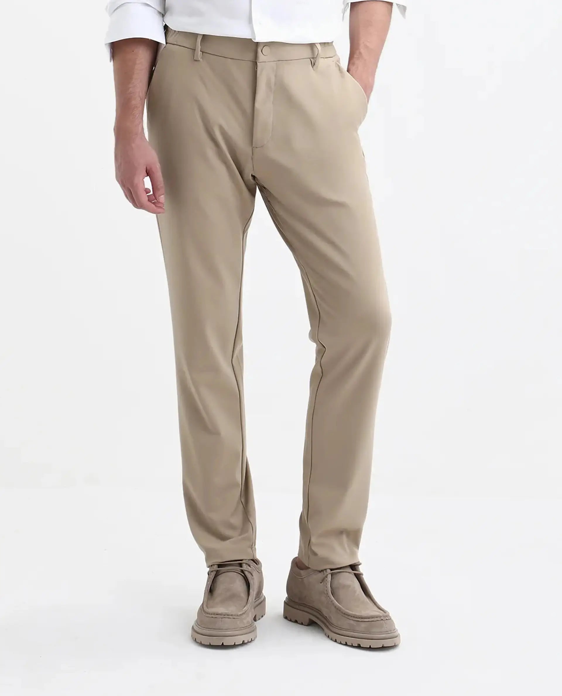 Rare Rabbit Men's Travel-Stk Light Beige Polyester Blend Plain Regular Fit Trouser