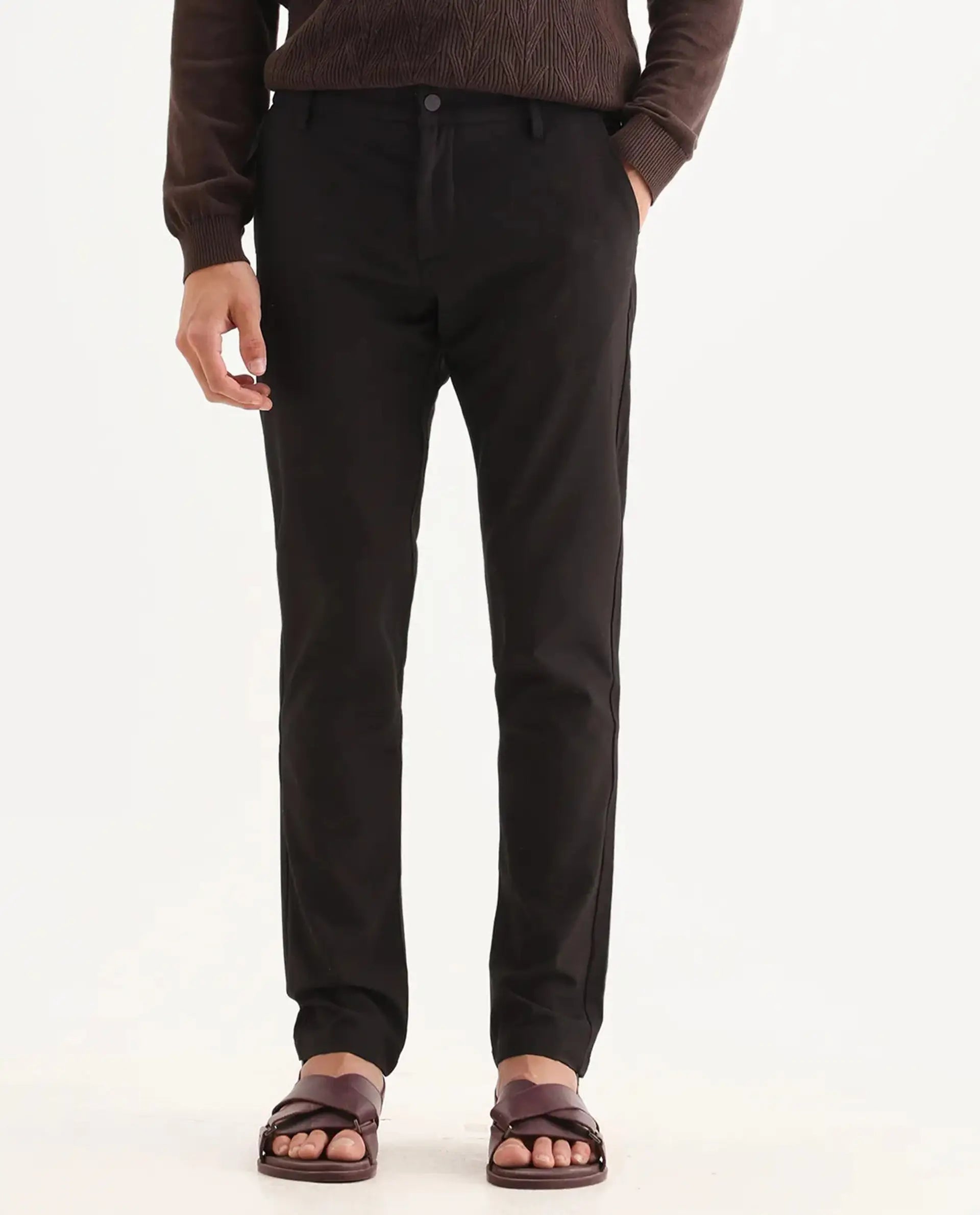 Rare Rabbit Men's Traveller Maroon Solid Mid-Rise Regular Fit Trouser