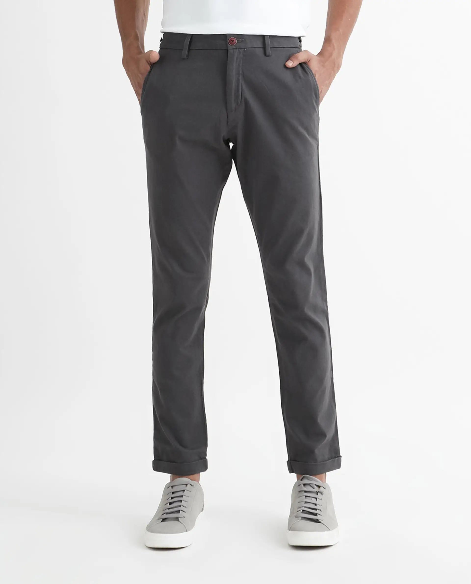 Rare Rabbit Men's Trews-1 Grey Cotton Plain Regular Fit Trouser